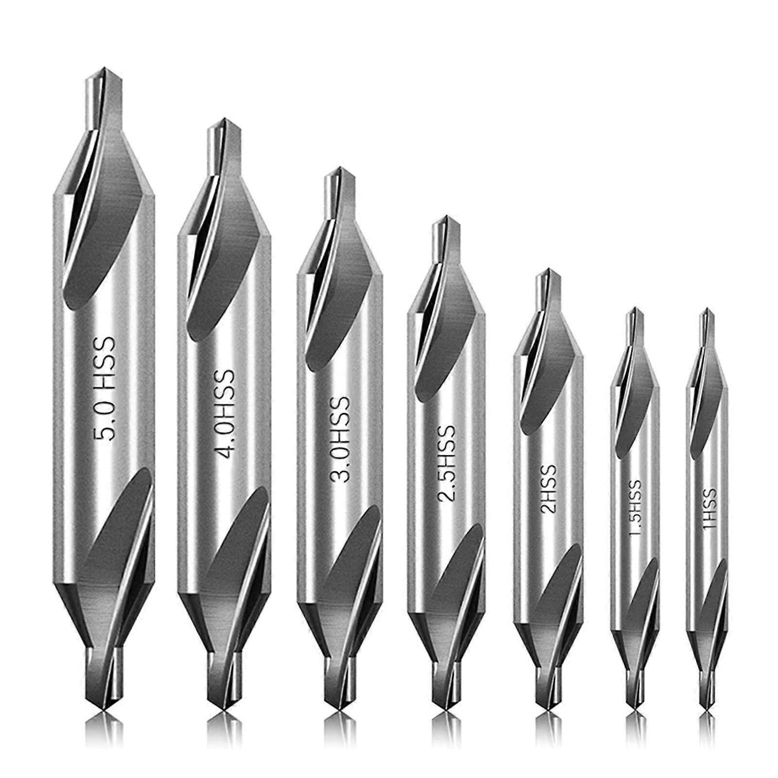 Center Drill Bits 7-Piece Set, 60-Degree Center Drill Bits, Countersink Tools For Lathe Metalworking