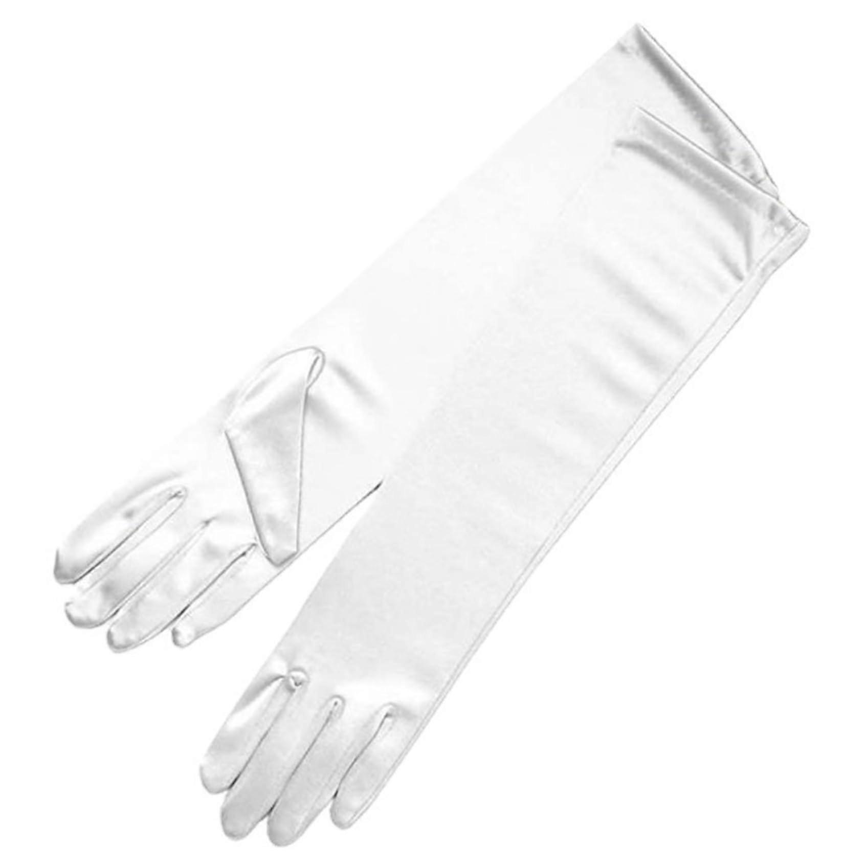 Hvide Satinhandsker, Elastiske Elegante Brudehandsker, Komfortabel Hudvenlig Formel Albuelængde Til Bryllup, Halloween, Maskerade, Prinsesser