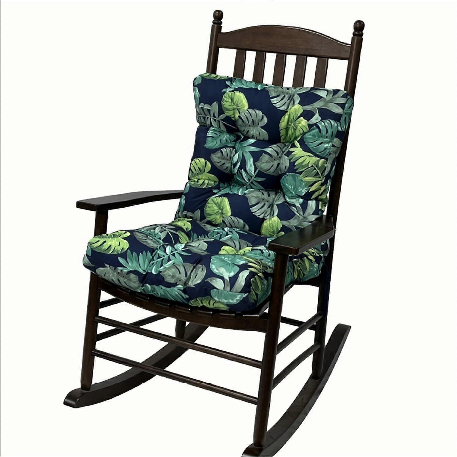 Square Corner Seat Cushion with Ties, 42"x20"x4", Waterproof Tufted Chair Pads for Indoor/Outdoor Use, Green Leaf Design