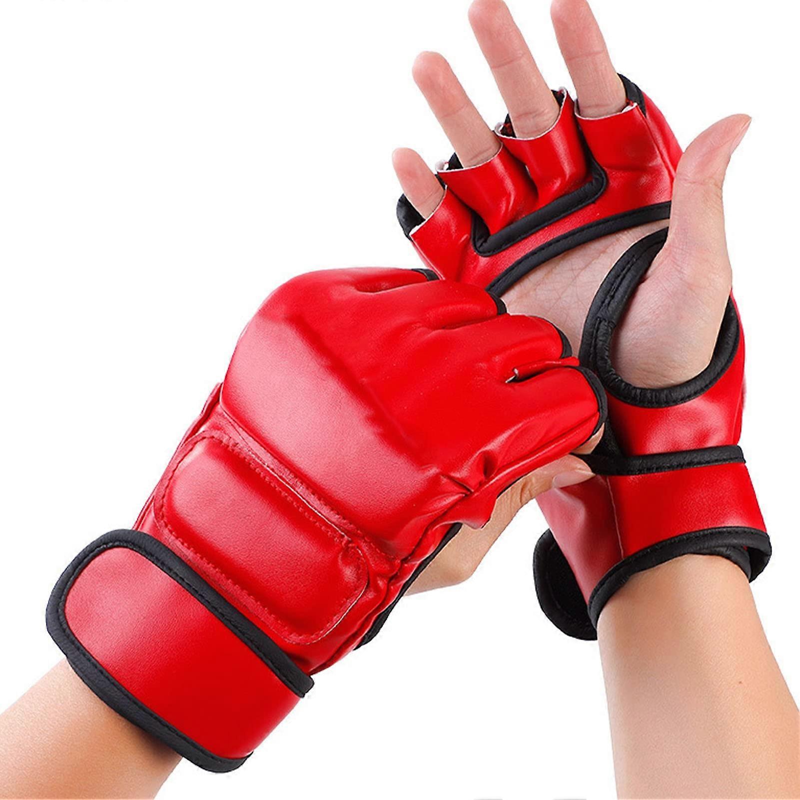 Boxningshandskar Kickboxning Skyddshandskar Boxning Träningshandskar Halvfinger Boxningshandskar MMA Röd för träning i gymmet för vuxna