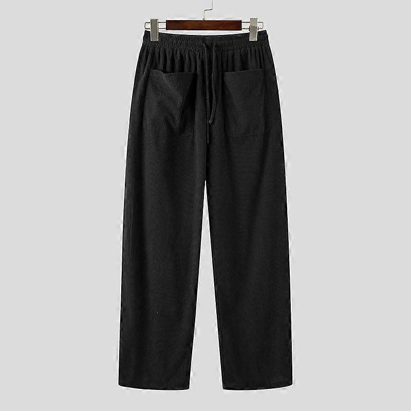 INCERUN Men Spring Drawstring Elastic Waist Texture Casual Loose Long Pants Trousers with Pockets