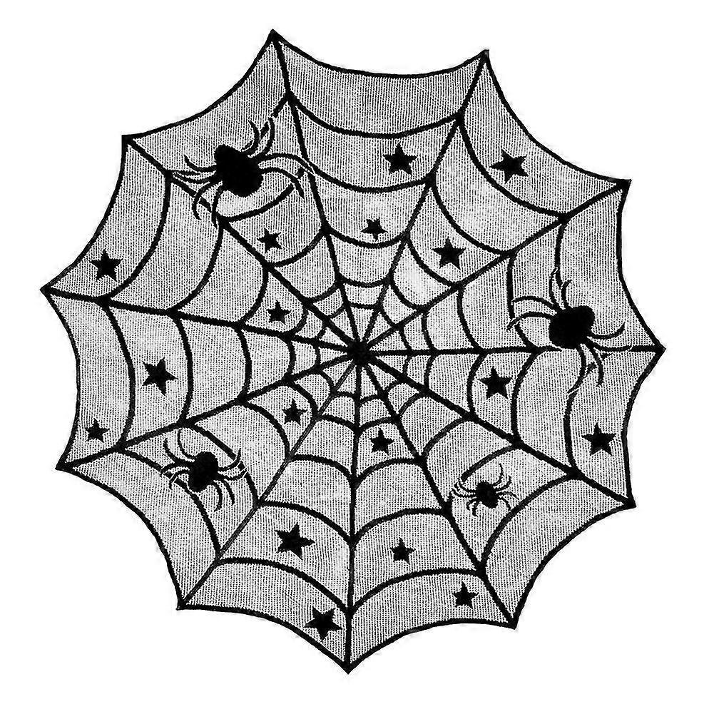 40-inch Black Spider Lace Halloween Tablecloth, Round Polyester Table Topper Decor