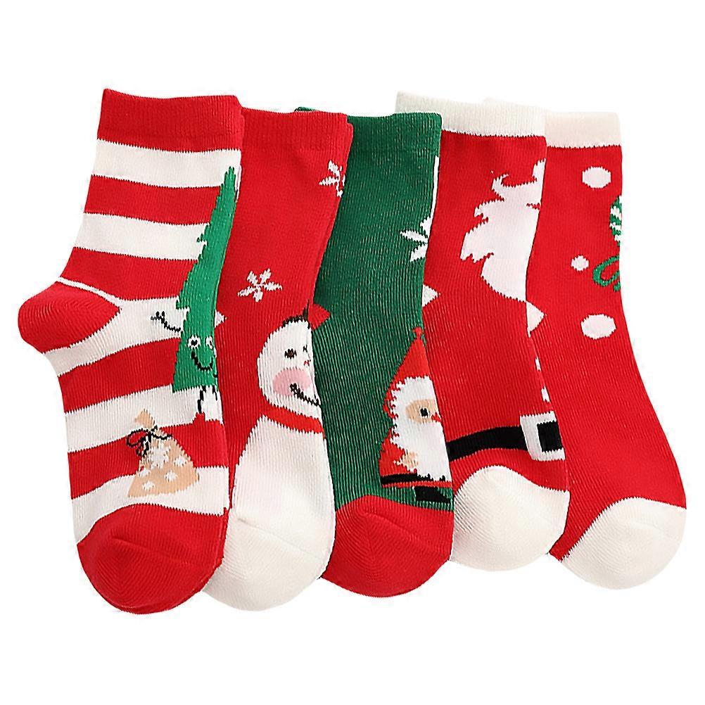 Childrens Socks Warm Stretchable Cotton Fall and Winter Season 5 Pairs Red