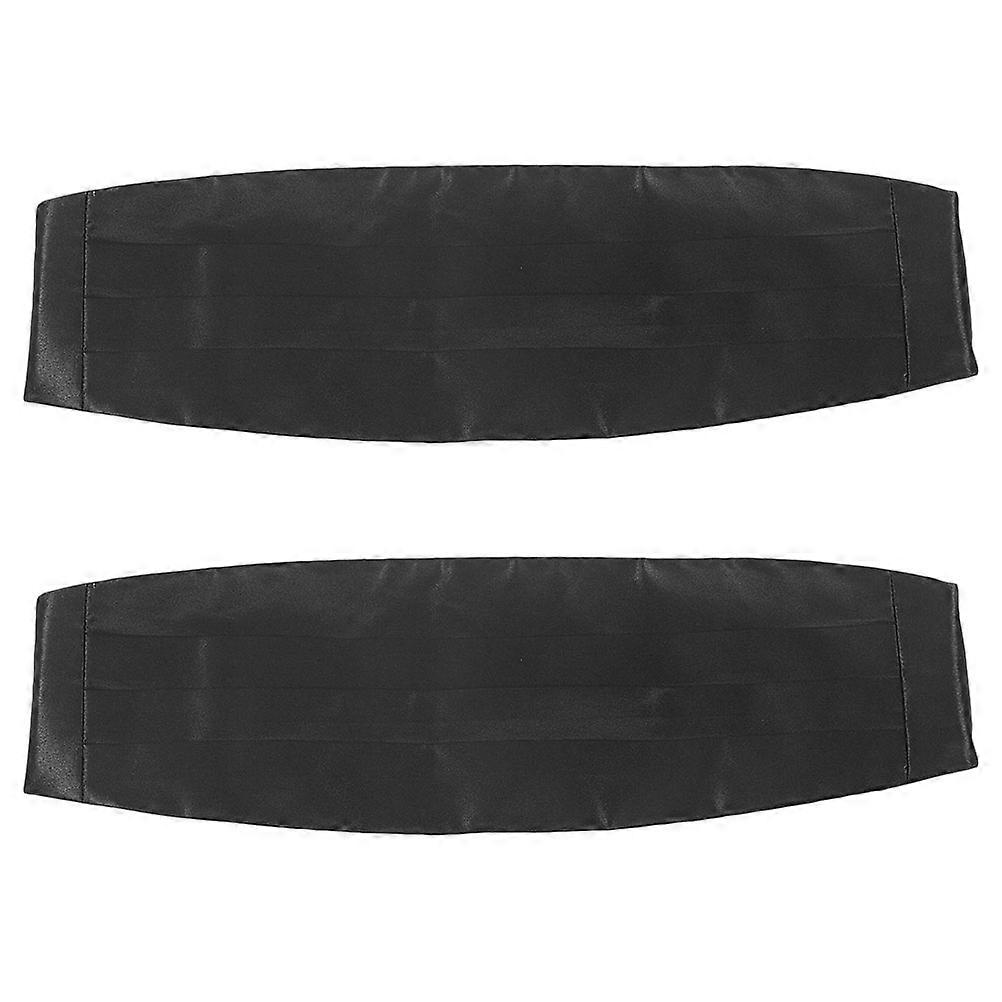 Black Cummerbund Men Tuxedo Accessories Satin Waistband For Formal Events And Parties 2Pcs