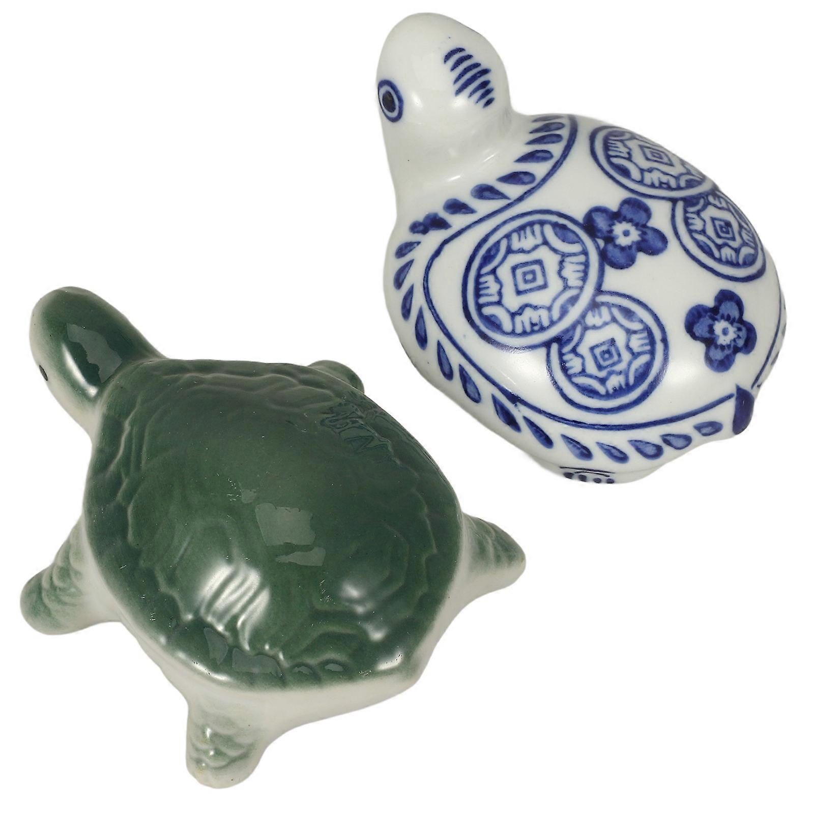 Floating Aquatic Creature Statues Ceramic Turtle Aquarium Ornaments Realistic Design 2Set
