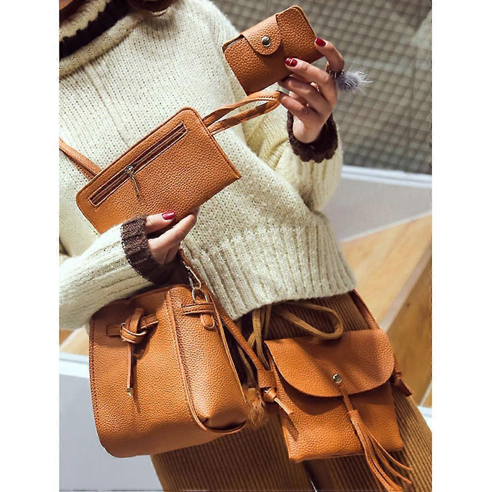 Ideal Crossbody Bag Simple Pattern Belt Four-Piece Single-Shoulder Crossbody Bag Set Dark Brown Working 4Pcs