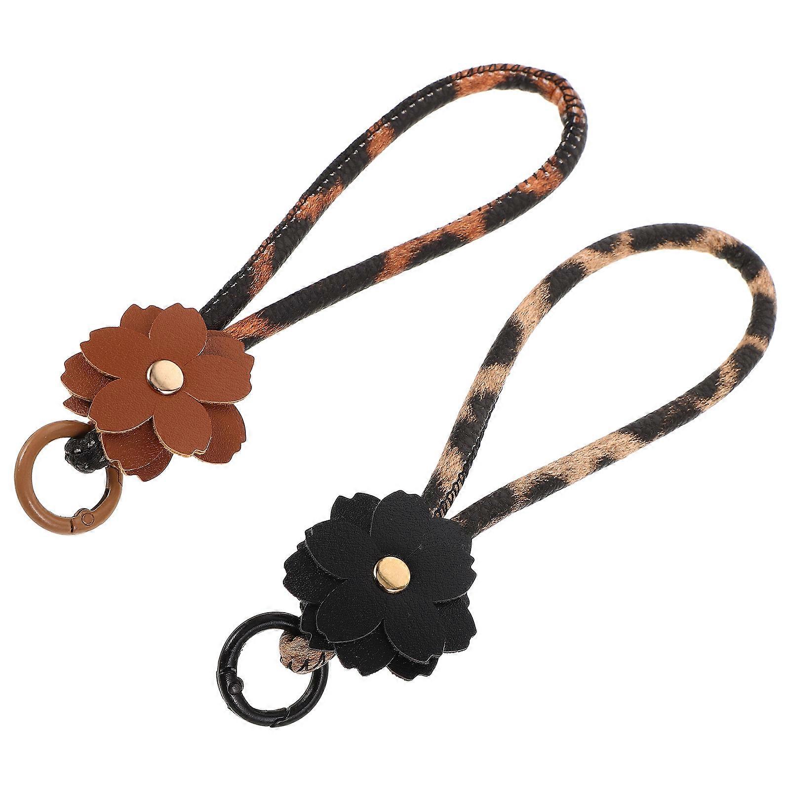 Pu Flower Wristlet Keychain Set for Women – Stylish Bag Charm & Phone Lanyard Accessory for Wallets and Bags