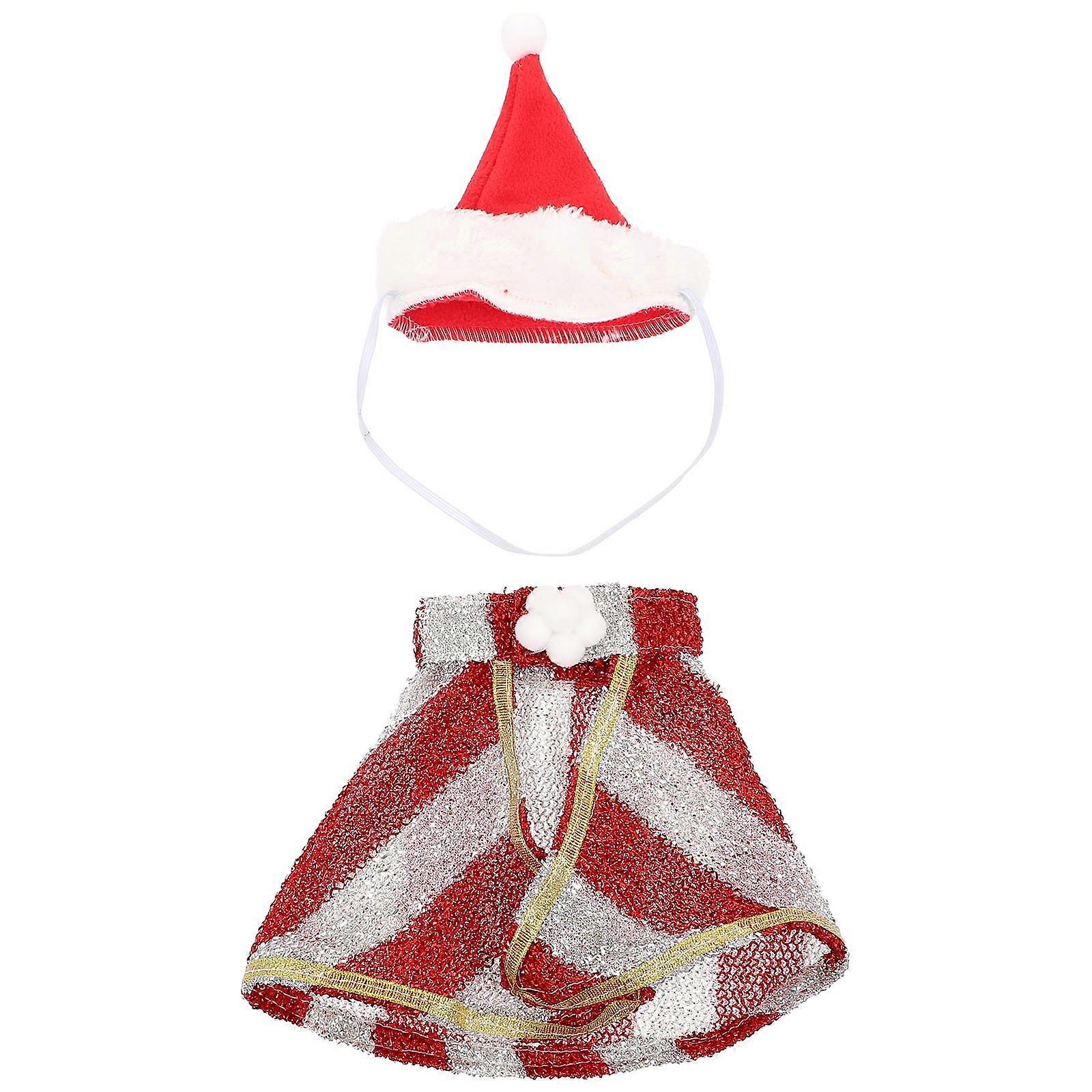 Holiday Pet Clothing 1 Set Pet Christmas Costume Dog Suit with Hat Cat Cape and Xmas Hat Christmas Party Red Cloth