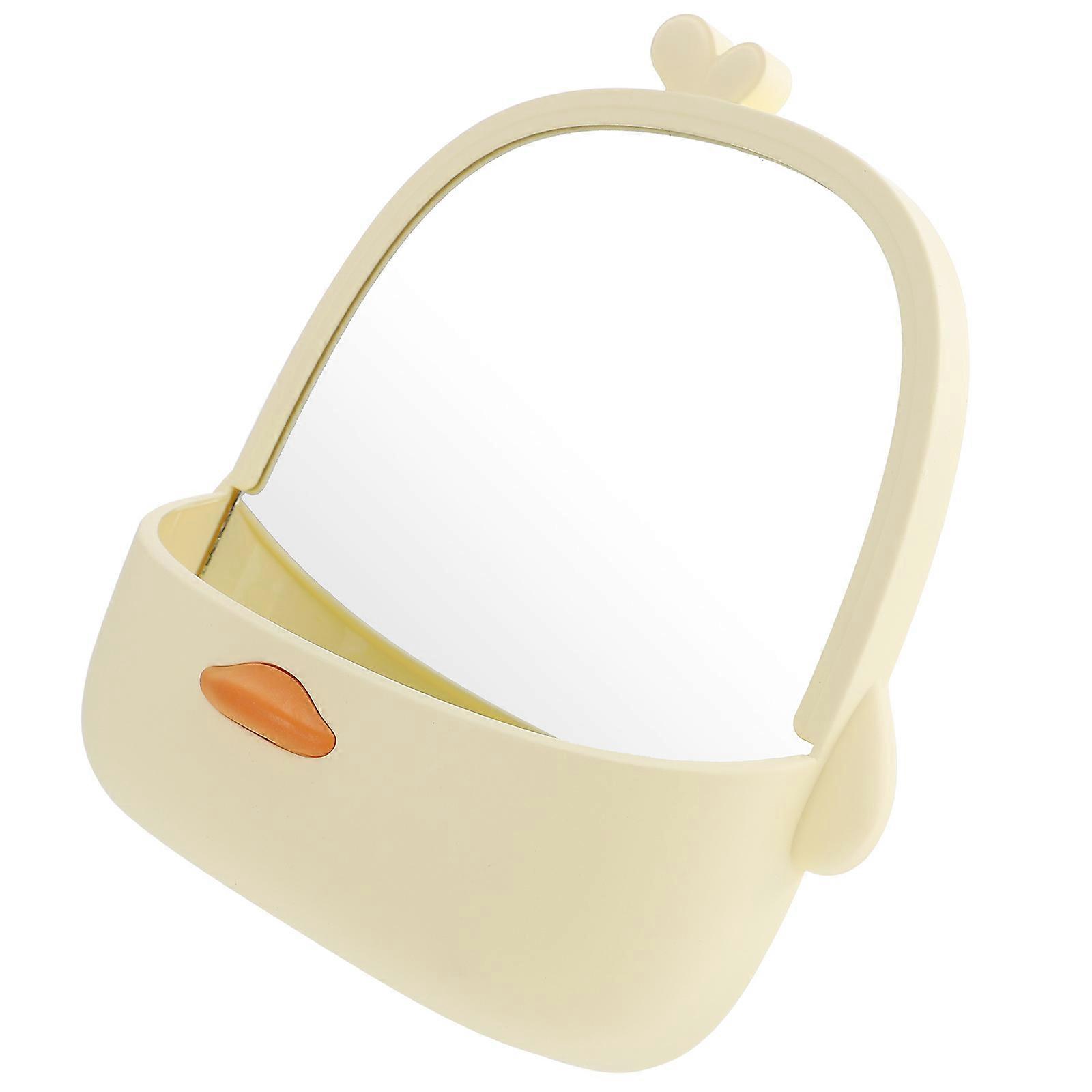 Vanity Mirror Tabletop Makeup Mirror Home Use Standing Design Yellow 20.9X19.7X5CM Simple Design 1Set