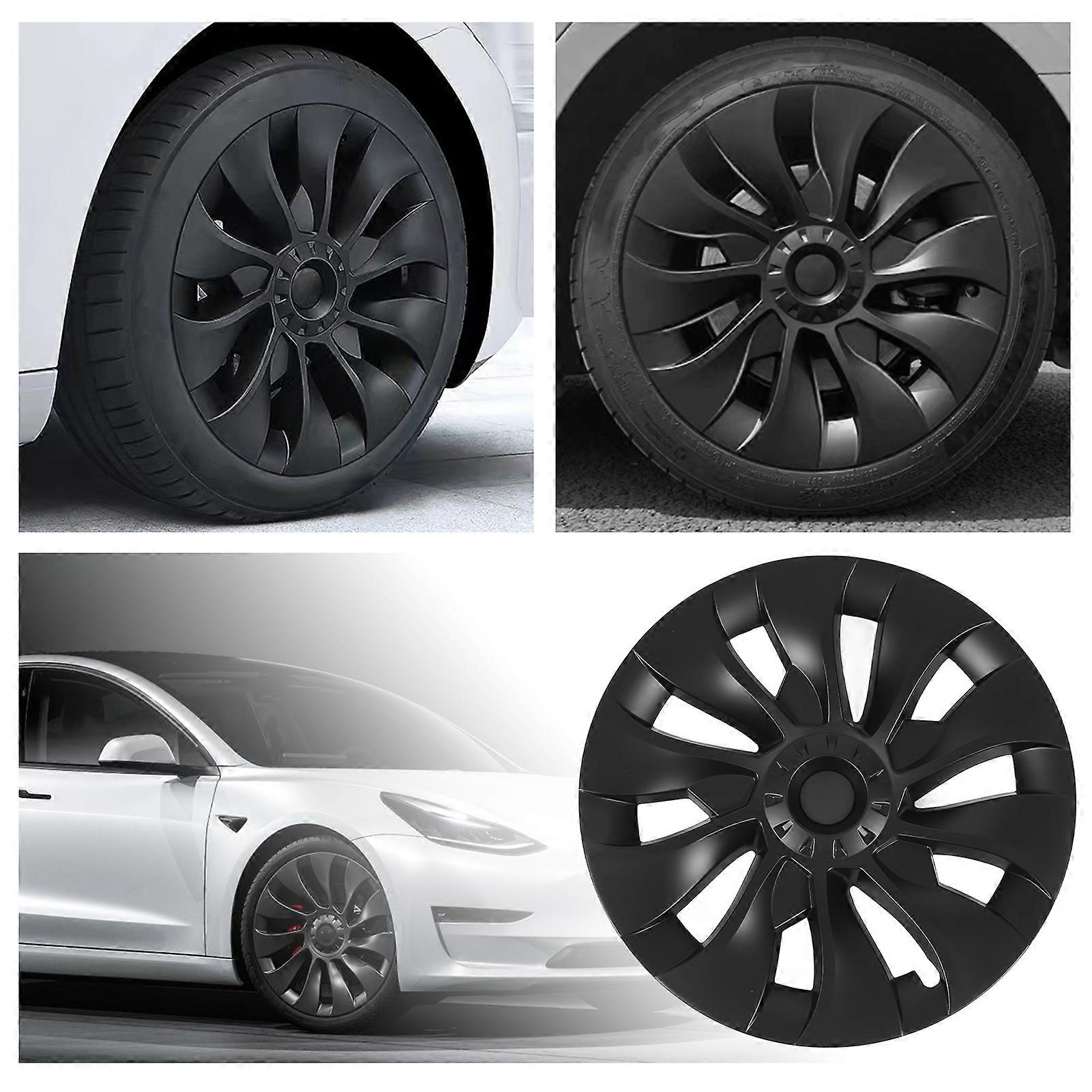 4 Stück 18-Zoll-Automobil-Radkappe Mattschwarz Radnabe Vollfelgenschutzabdeckung Ersatz für Tesla Model 3 2017 bis 2023 Mattschwarz 