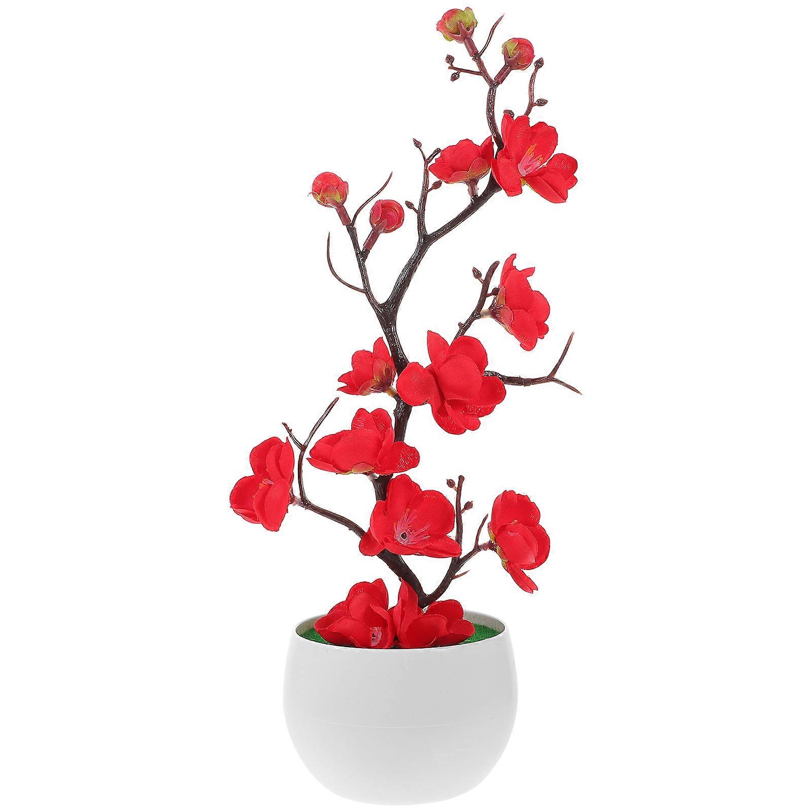 Artificial Plum Blossom Red Plastic Centerpiece Table Decorations with No Watering Needed