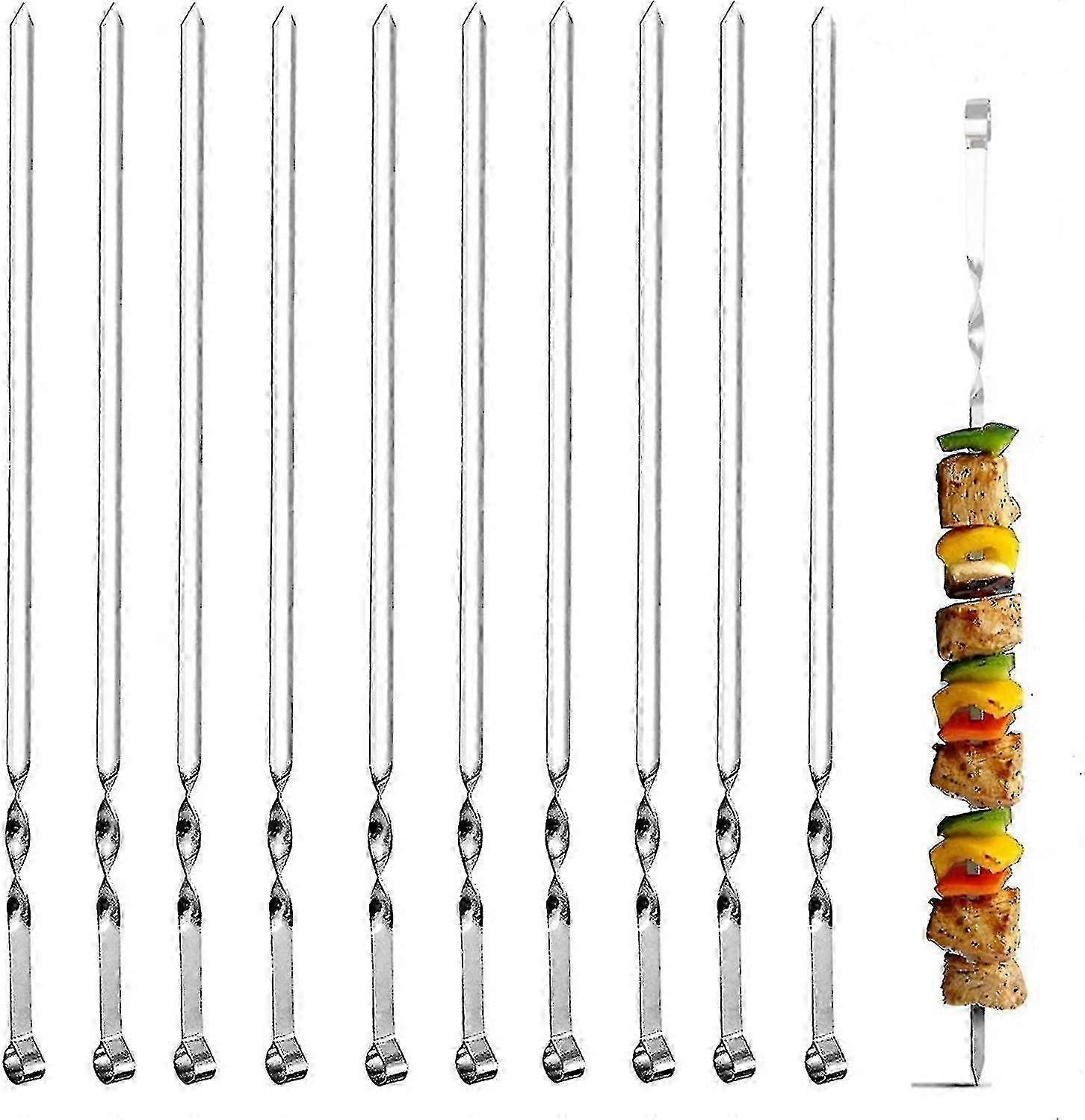 Kebab, 10 Reusable Stainless Steel Flat Skewers, 38 Cm