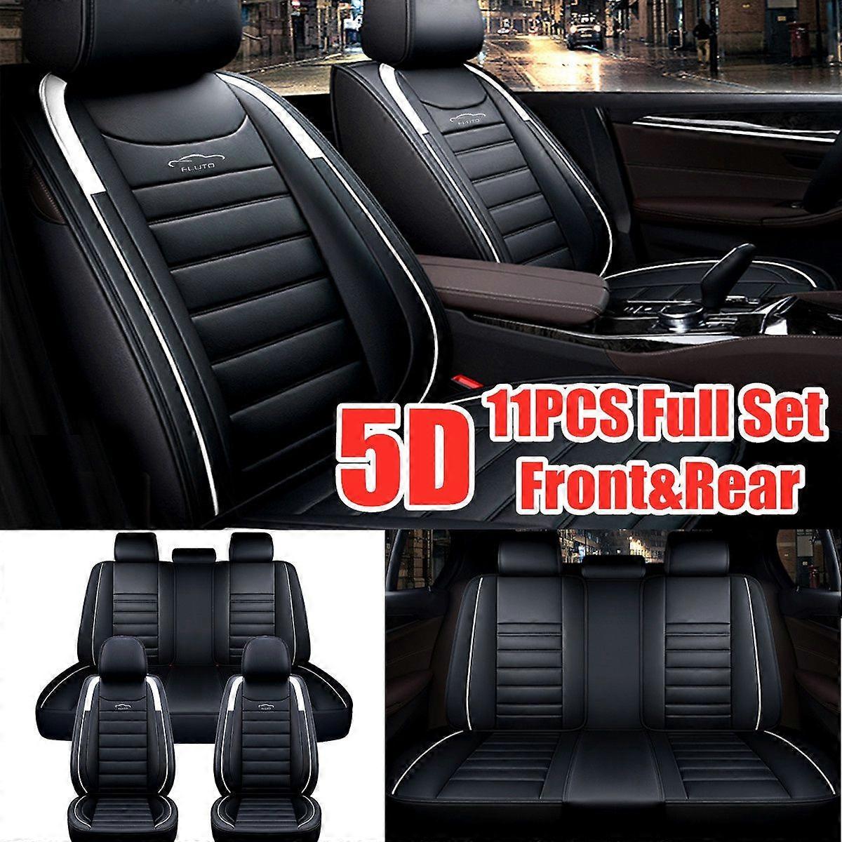 11PCS Avtagbar Fram och Bak Full Set Bilstolsöverdrag Universal PU Läder Andningsbar Sittdyna Halkfri Skyddsmatta Vattentät Skydd