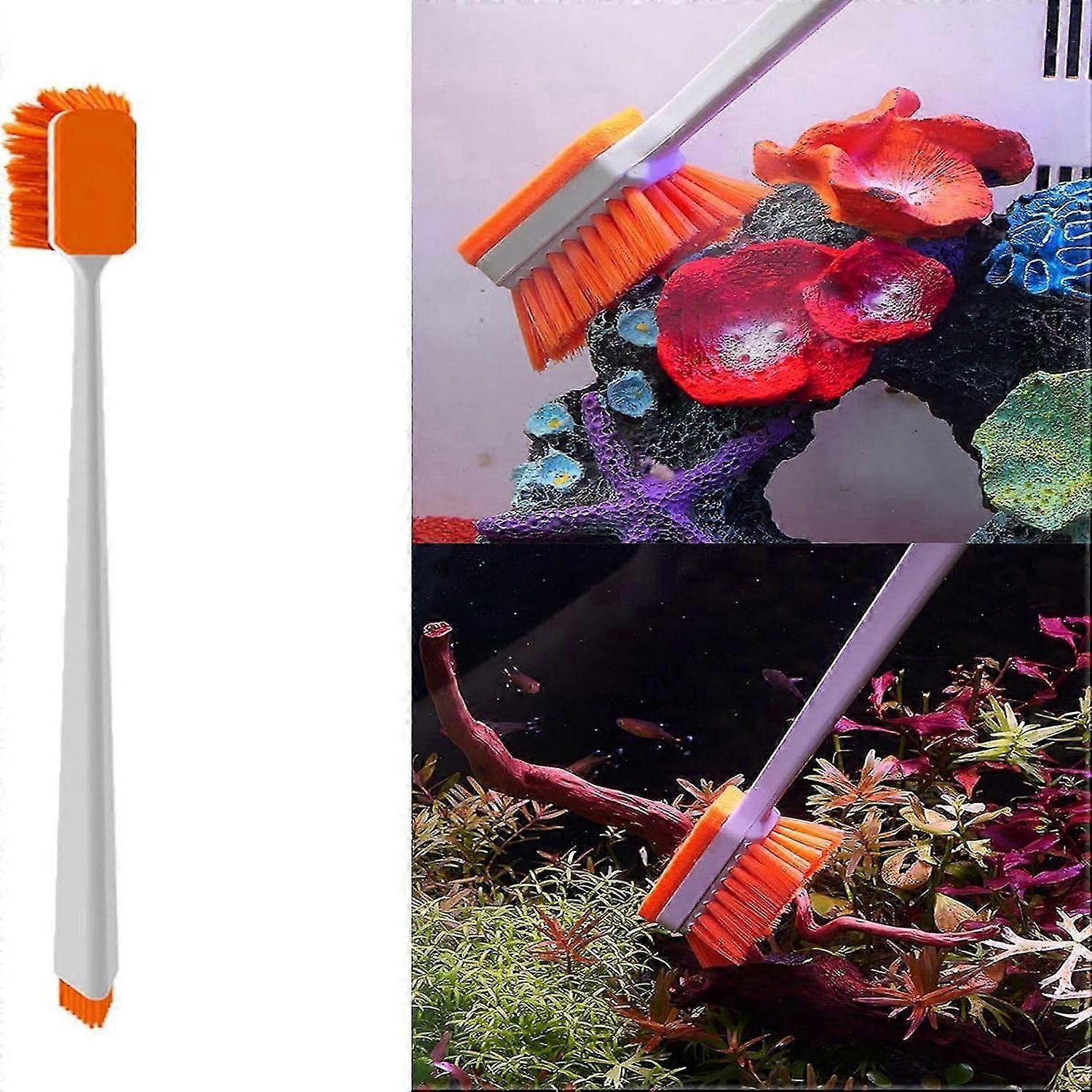 Brosse d’aquarium d’aquarium à long manche Brosse de nettoyage d’aquarium double face, outil de nettoyage d’élimination des algues