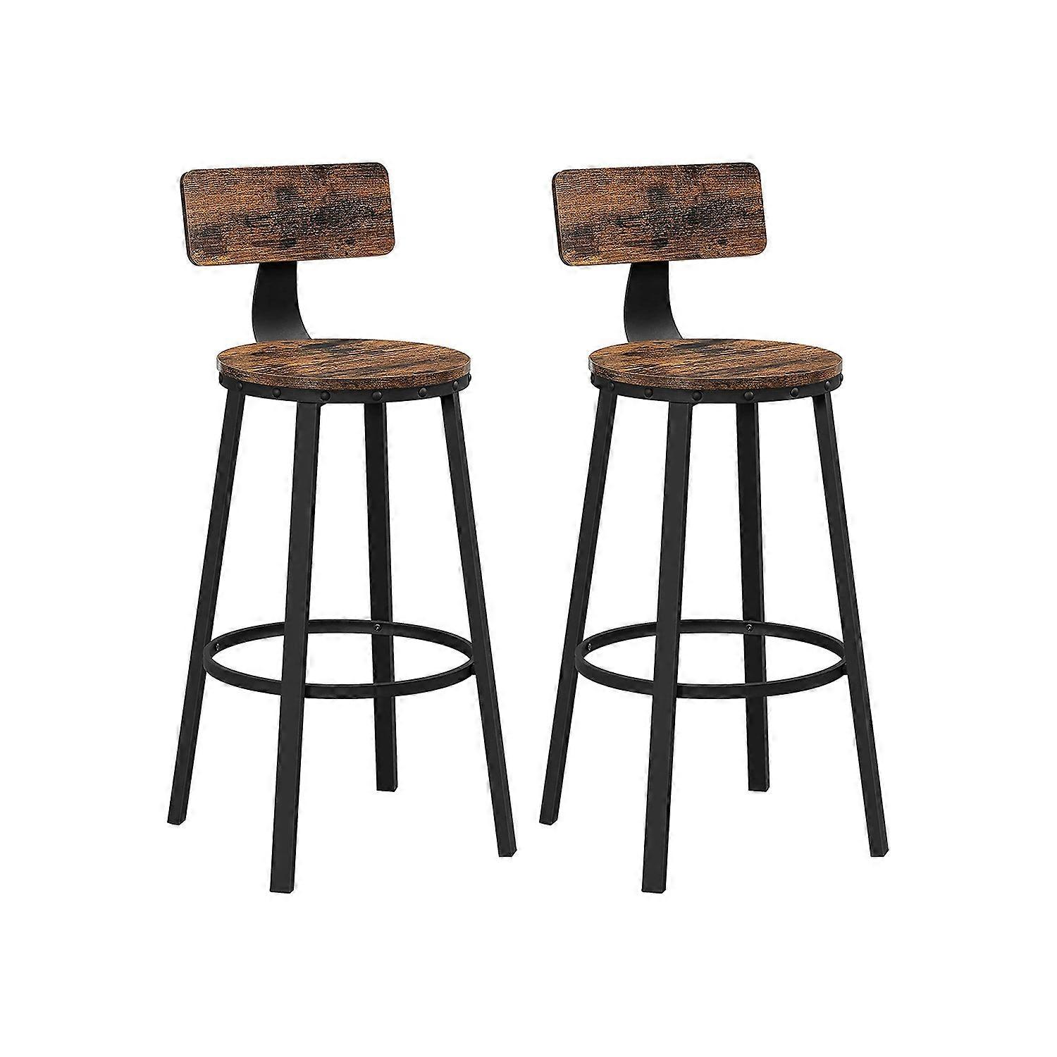 Barhocker, Küchenhocker, 2er Set hohe Barhocker mit Rückenlehne, Stahlgestell, 73 cm hohe Sitzfläche