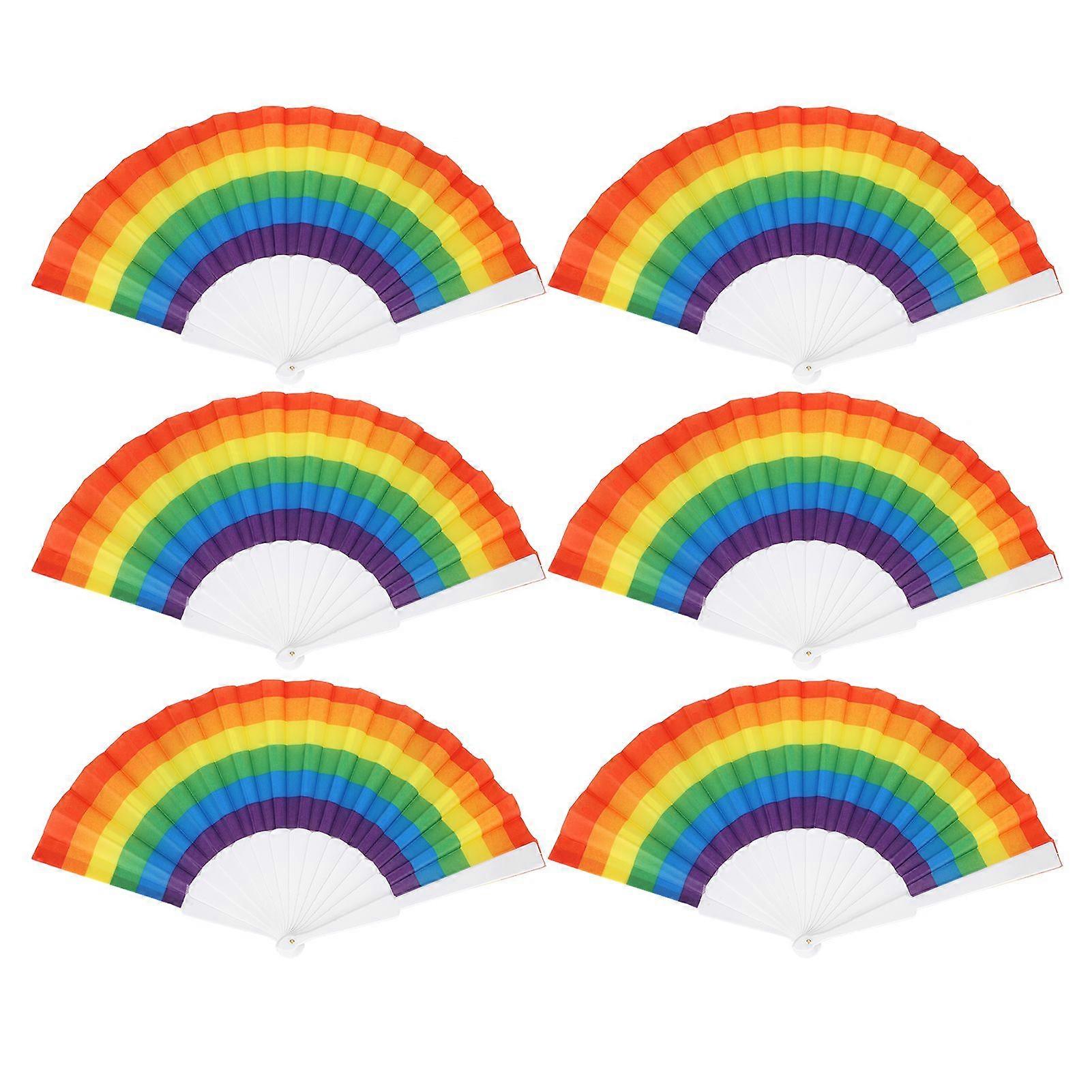 2025 Latest Model  6Pcs Color Folding Fan Manual Plastic Foldable HandMade