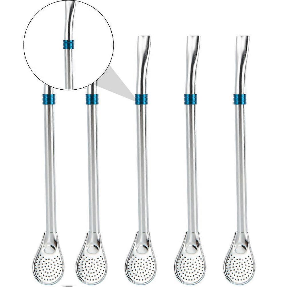 Stainless Steel Filtering Spoon Straw Set – 5pcs, Home Bar & Party Use, Easy Drinking Design, Double Sided Mirror Polished Finish