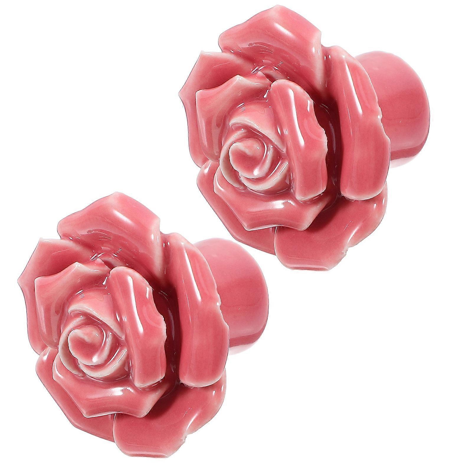 Rose Drawer Knobs 2Pcs Pink Easy Installation for House Decoration