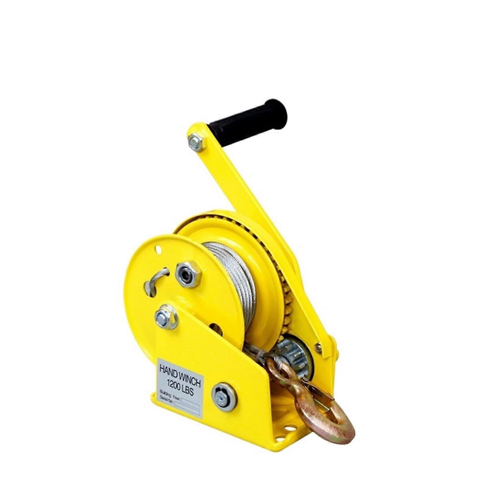 Winch, 1200 pounds, 20 m wire rope, handoperated, small portable, bidirectional, selflocking