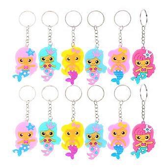 12pcs Mermaid Key Chains Key Rings Silicone DIY Accessories for Handbags Boys Girls Small Gifts Cartoon Keychain Car Key Holder(Random Mix)