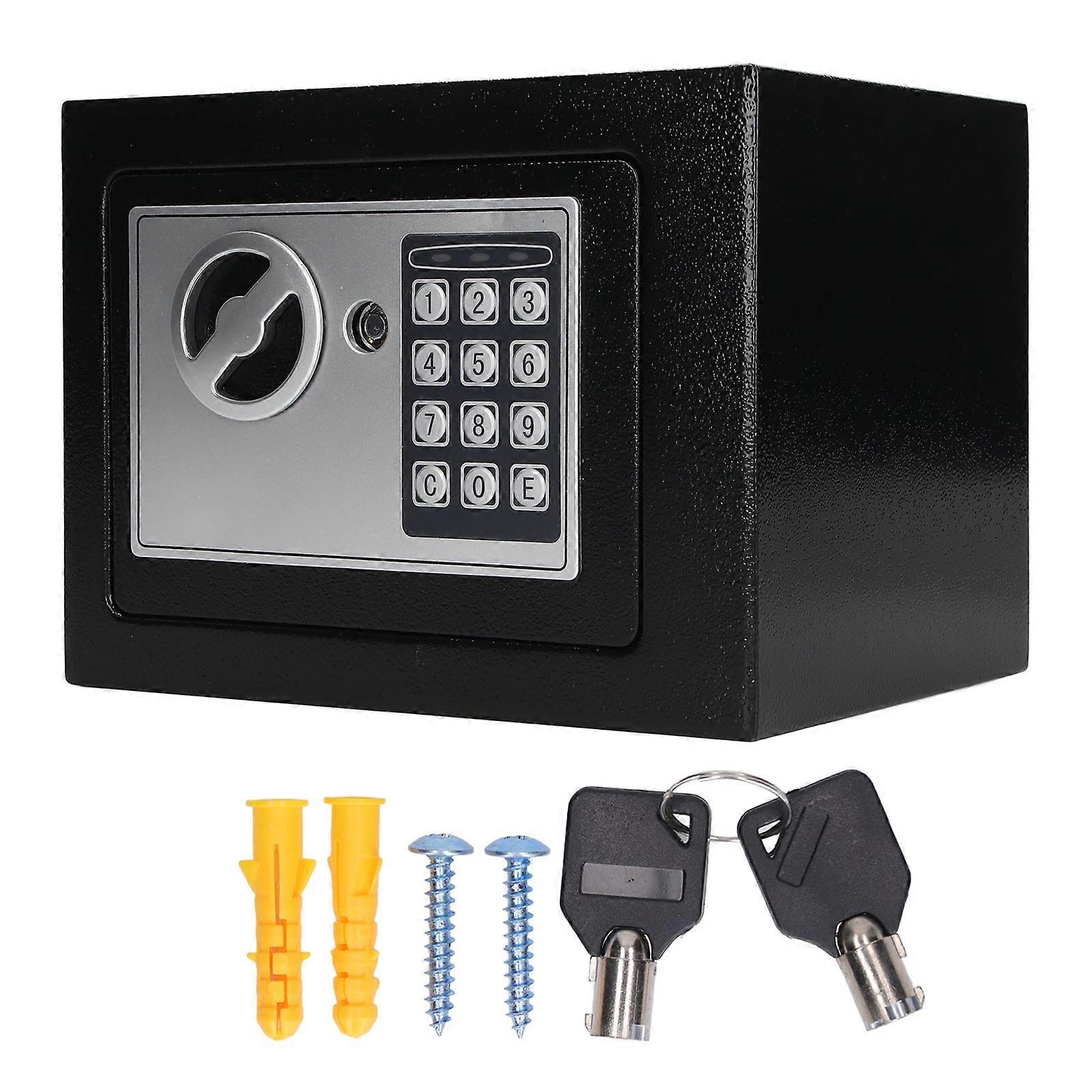 Mini Home Safe Deposit Lock Box with Keypad Keys Stainless Steel Household Security Saving Pot