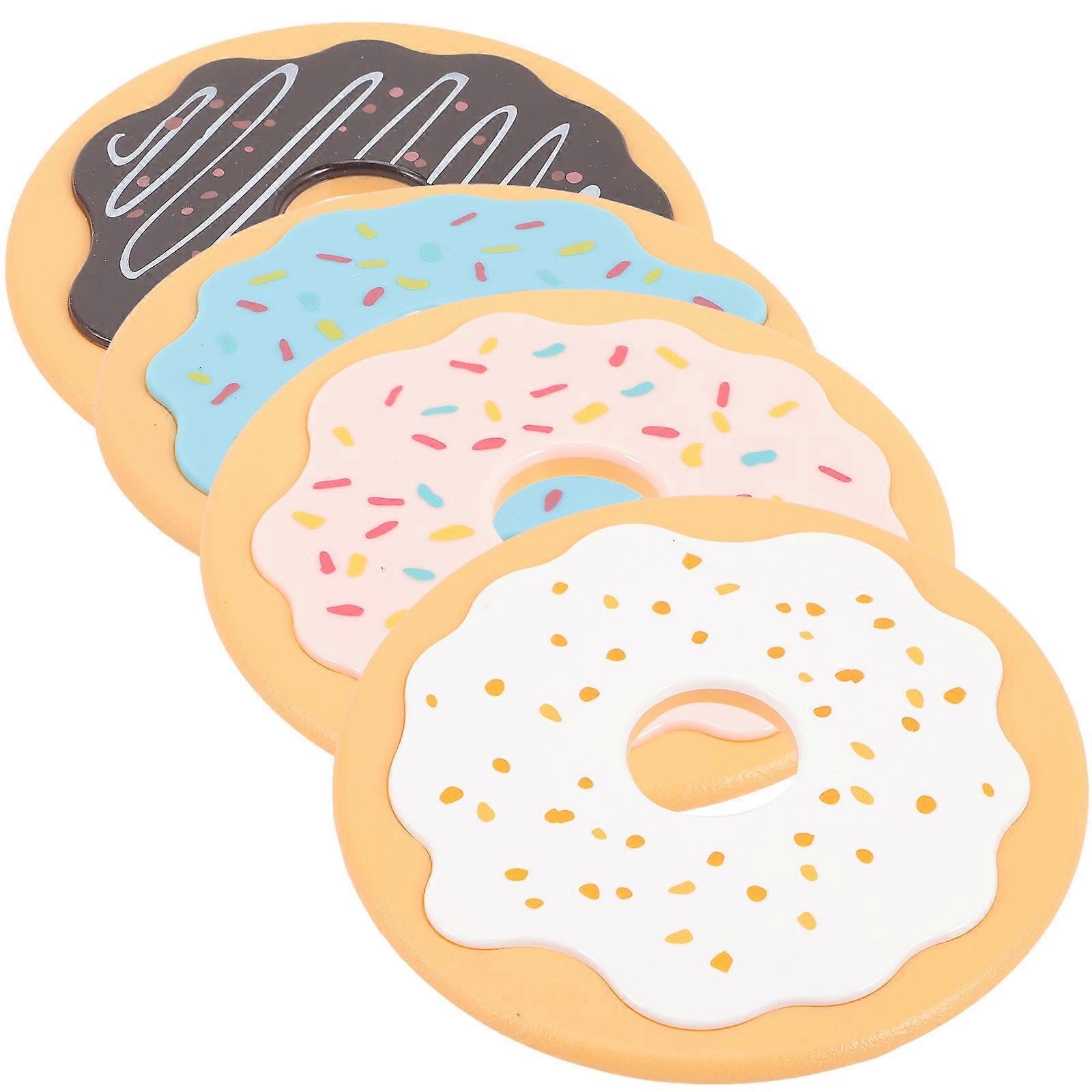 Kawaii Donut Costers - 4 قطع وسادات مشروبات غير قابلة للانزلاق للمطبخ وتناول الطعام والمقاهي - وسائد أكواب لطيفة مقاومة للحرارة لديكور المنزل