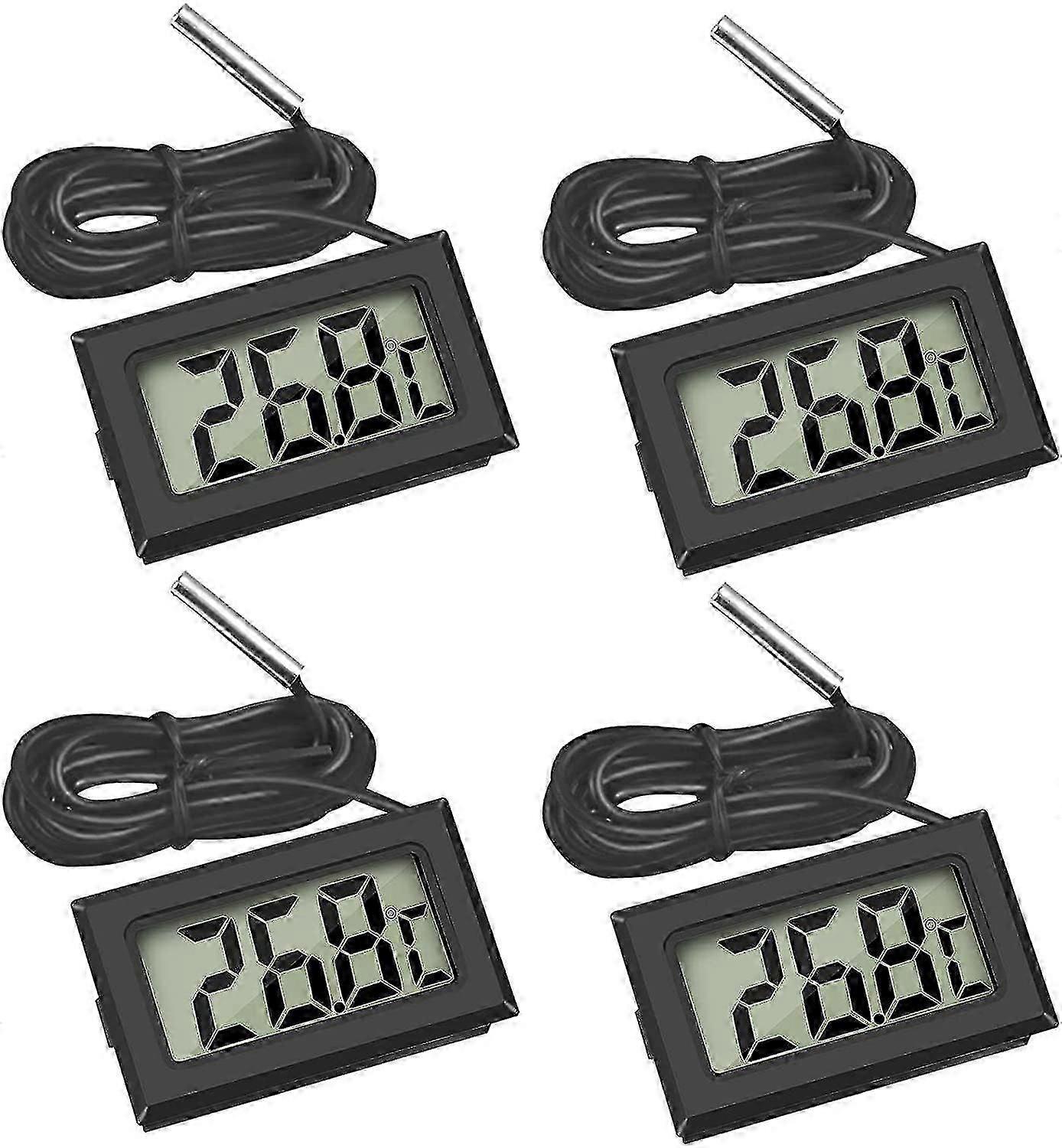 4x ψηφιακή οθόνη θερμοκρασίας θερμόμετρου LCD με τον εξωτερικό καθετήρα για το ενυδρείο ψυγείου καταψυκτών ψυγείου (4x μαύρο)