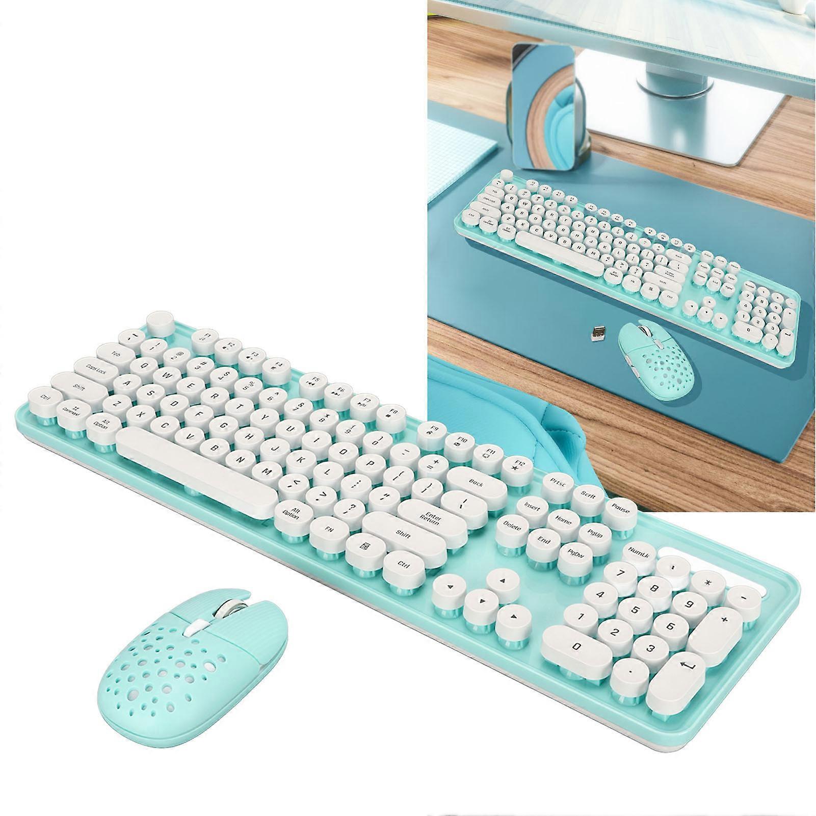 Wireless Keyboard and Mouse Combo Pure Color Retro 2.4G Wireless Keyboard Mouse with Round Keycaps And Numeric Keypad Blue Board 