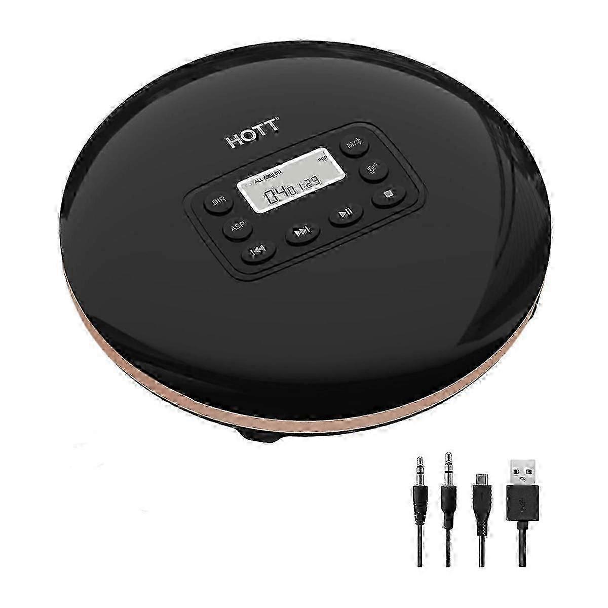 CD711T Portable Bluetooth CD Player for Home Travel and Car with Stereo Headphones and Anti Shock Protection