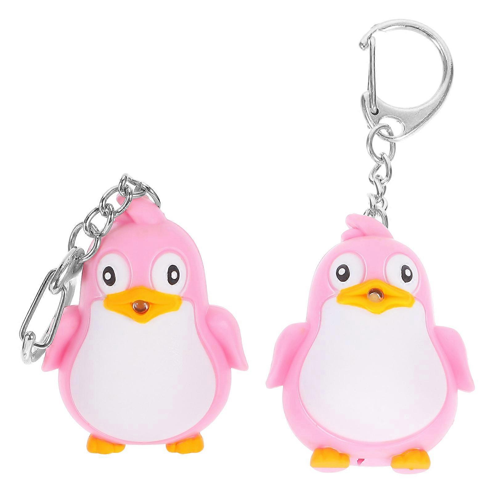 Pink Penguin Keychains with LED for Hanging Keys Made of Metal and Plastic 2 Pieces