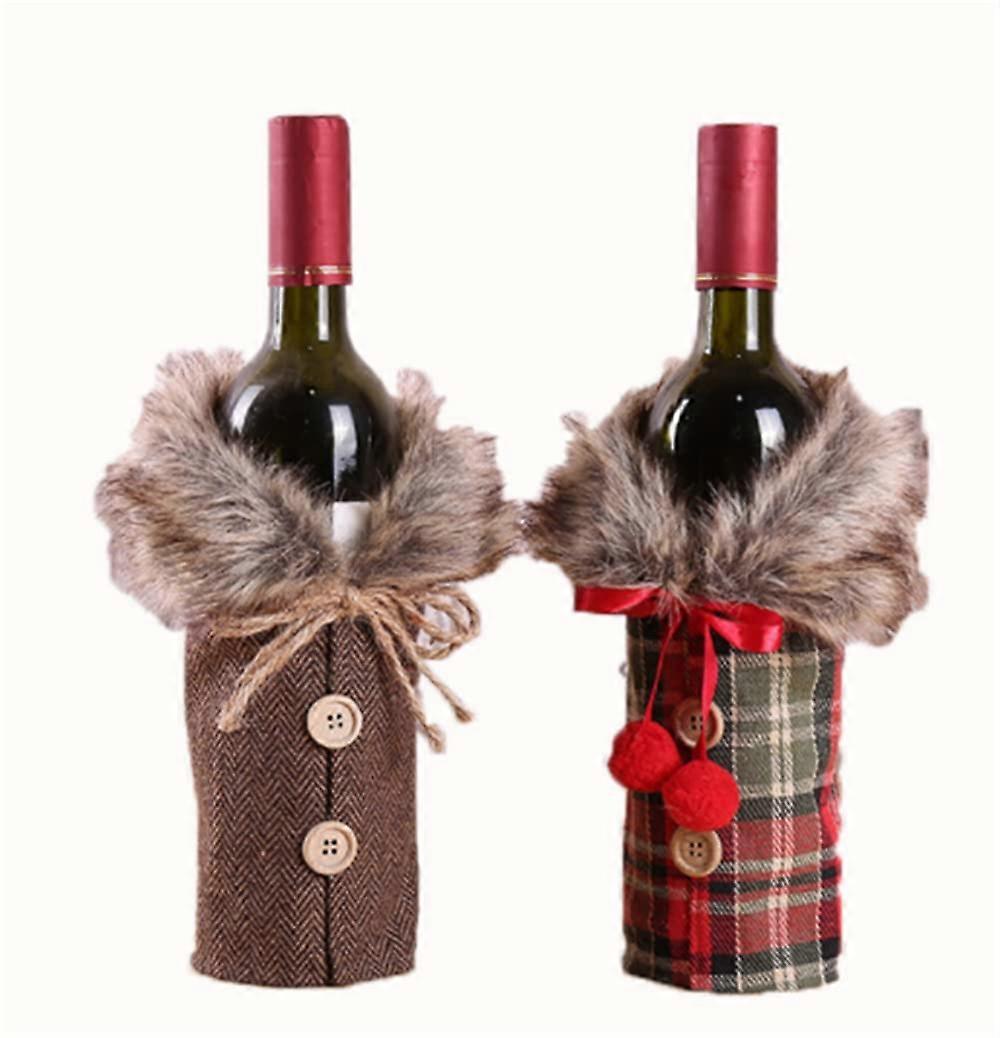 Christmas Wine Bag Gift Wrap with Button and Bow (2 Pieces)