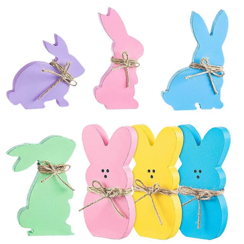 Rabbit Figurine Bunny Model Home Decoration Assorted Color 15X8CM Wooden Desktop Landscaping 7Pcs