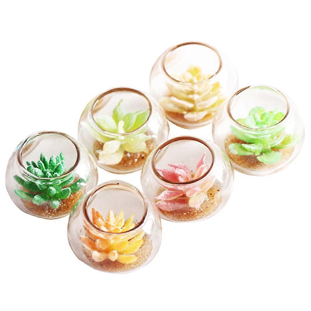 Mini Botanicals Miniature Potted Plants PVC Material Square Pot Mini House Lovers 6Pcs