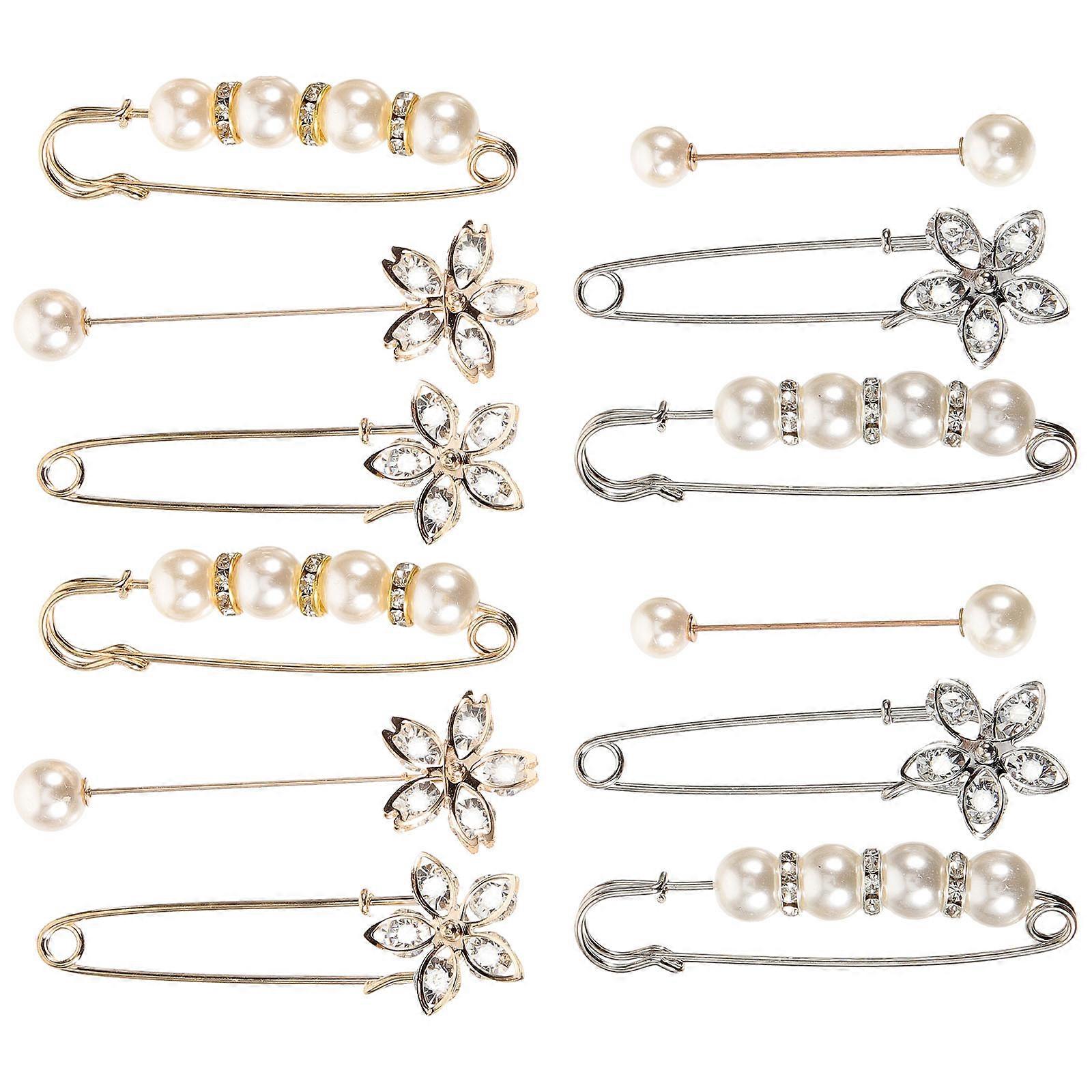 12pcs Mixed Style Safety Pins for Clothes, Waist, Dresses, Shawls – Decorative Fixing Clips for Women