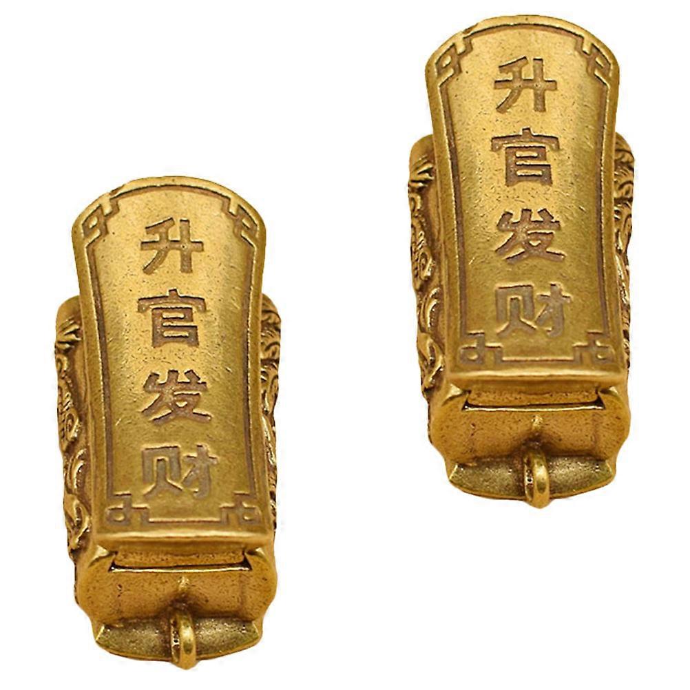 2Pcs Brass Dragon And Phoenix Coffin Keychain For Daily Use Versatile Decoration In Golden Finish