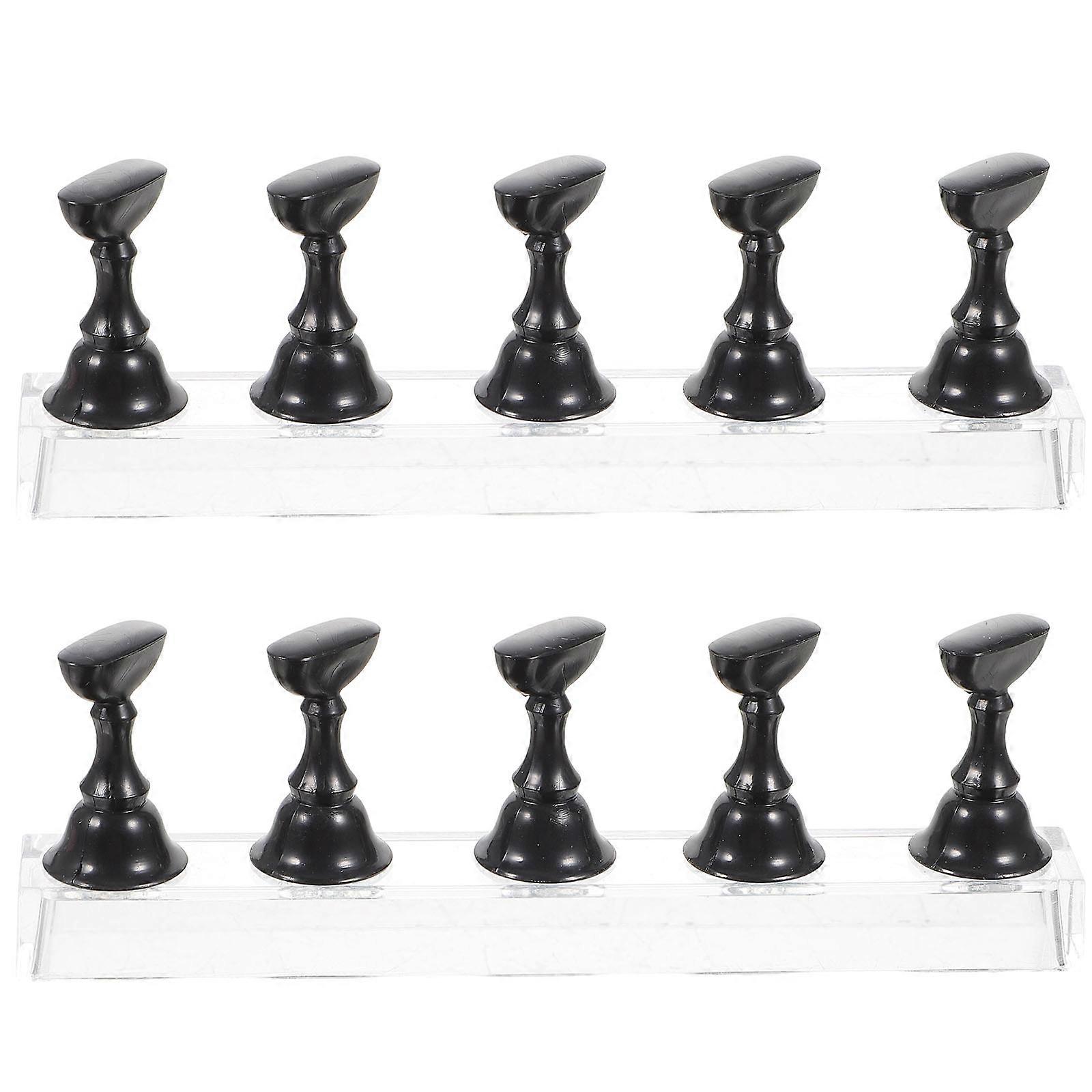 Nail Design Tips Display Stand Holder 2 Sets For Home Use Black Acrylic Practice Stands To Enhance Nail Art Skills