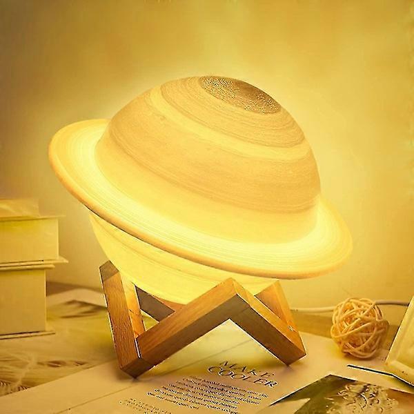 3D Moon Lamp, 16 Colors LED Moon Lamp, Saturn Planet Lamp, Dimmable Night Light with Wooden Stand