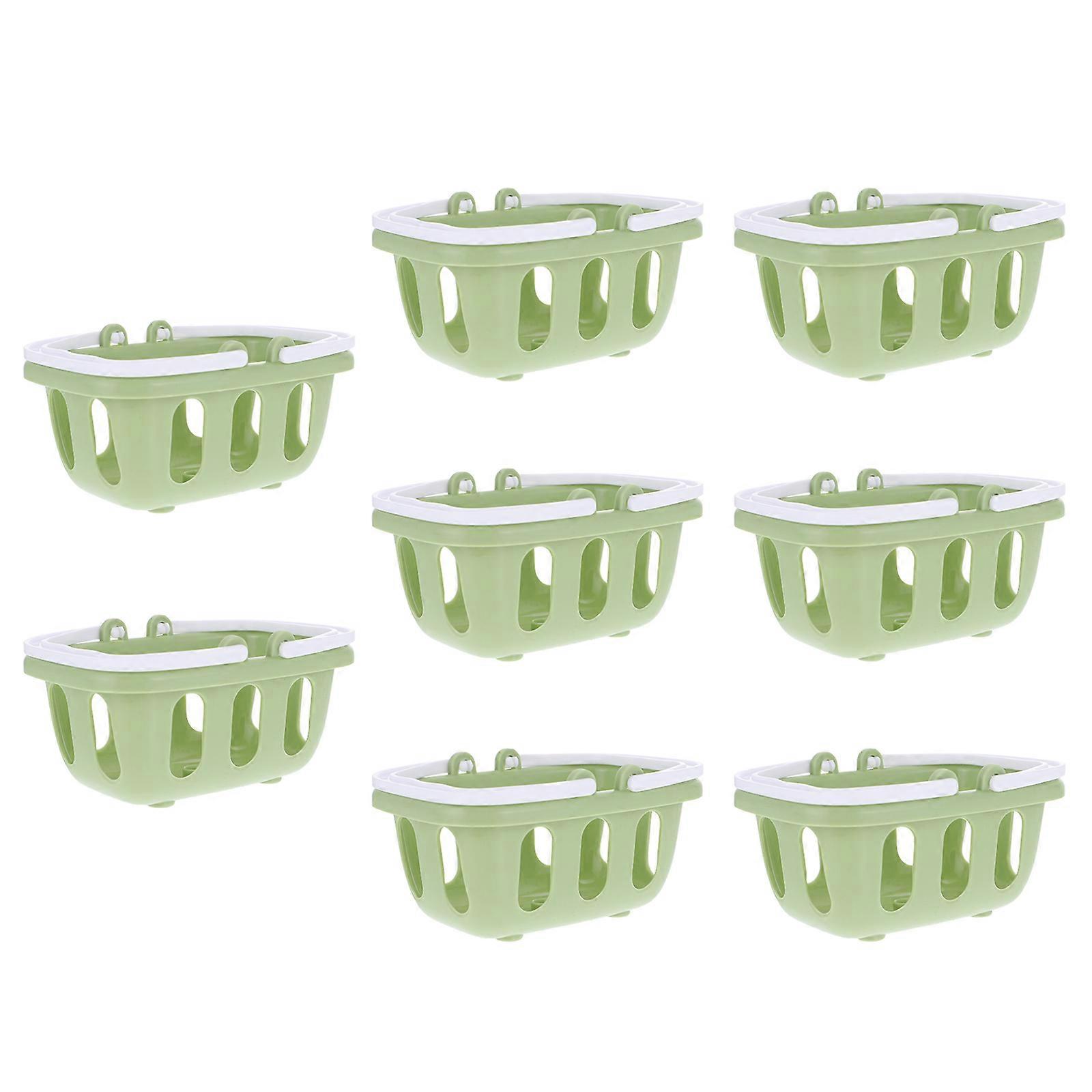 Mini Shopping Basket Toy for Kids Girls Age 45 Green Plastic Decoration Lightweight with Dual Handle 8pcs