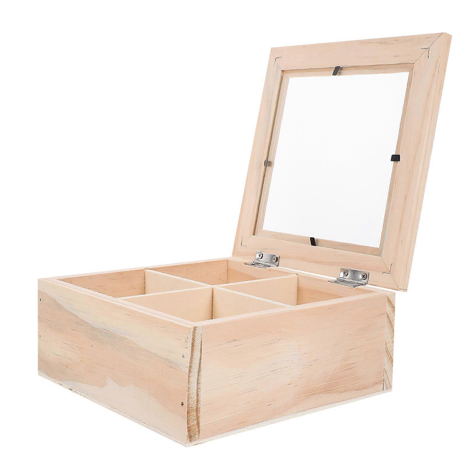 Wooden Tea Bag Organizer with Clear Window for Storage Use Khaki 7.5 x 4.3 x 3.1 Inches