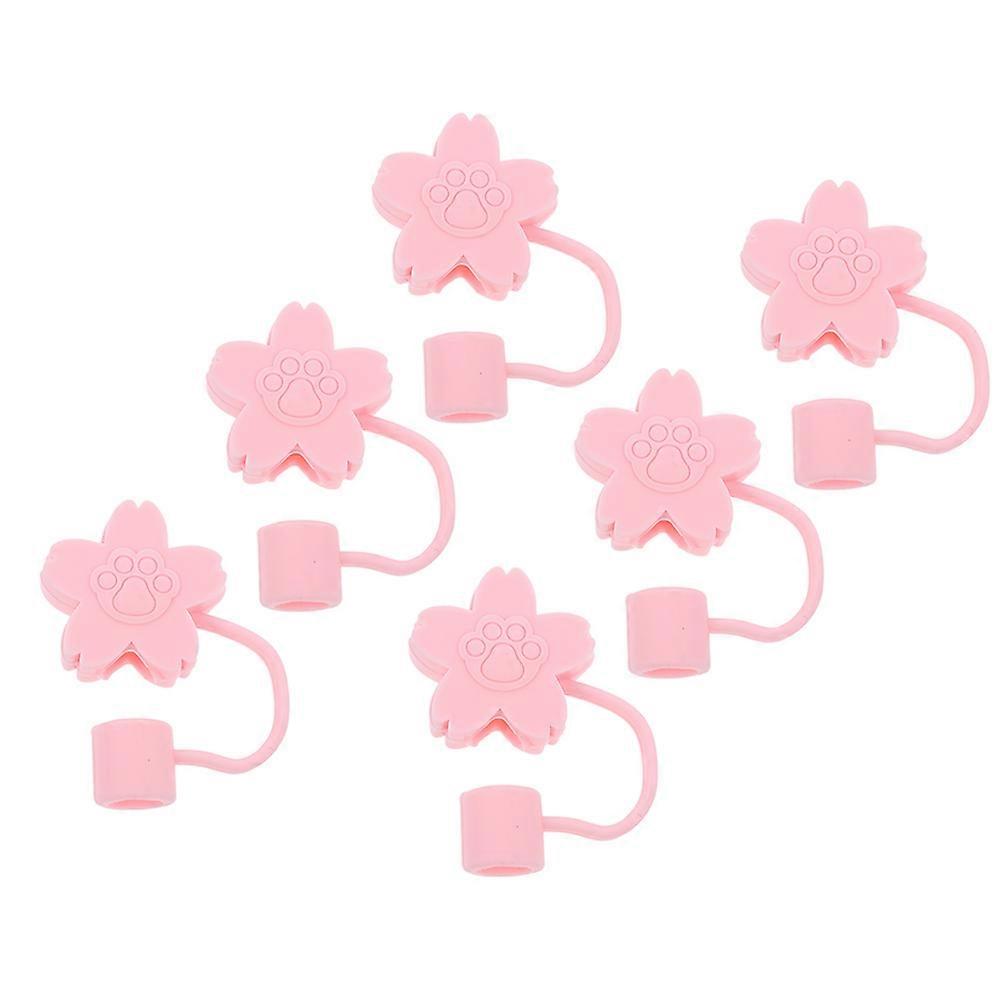 Reusable Silicone Straw Tips Cover 6Pcs Designed Straw End Plugs For Daily Use Pink Color Sealing Cap