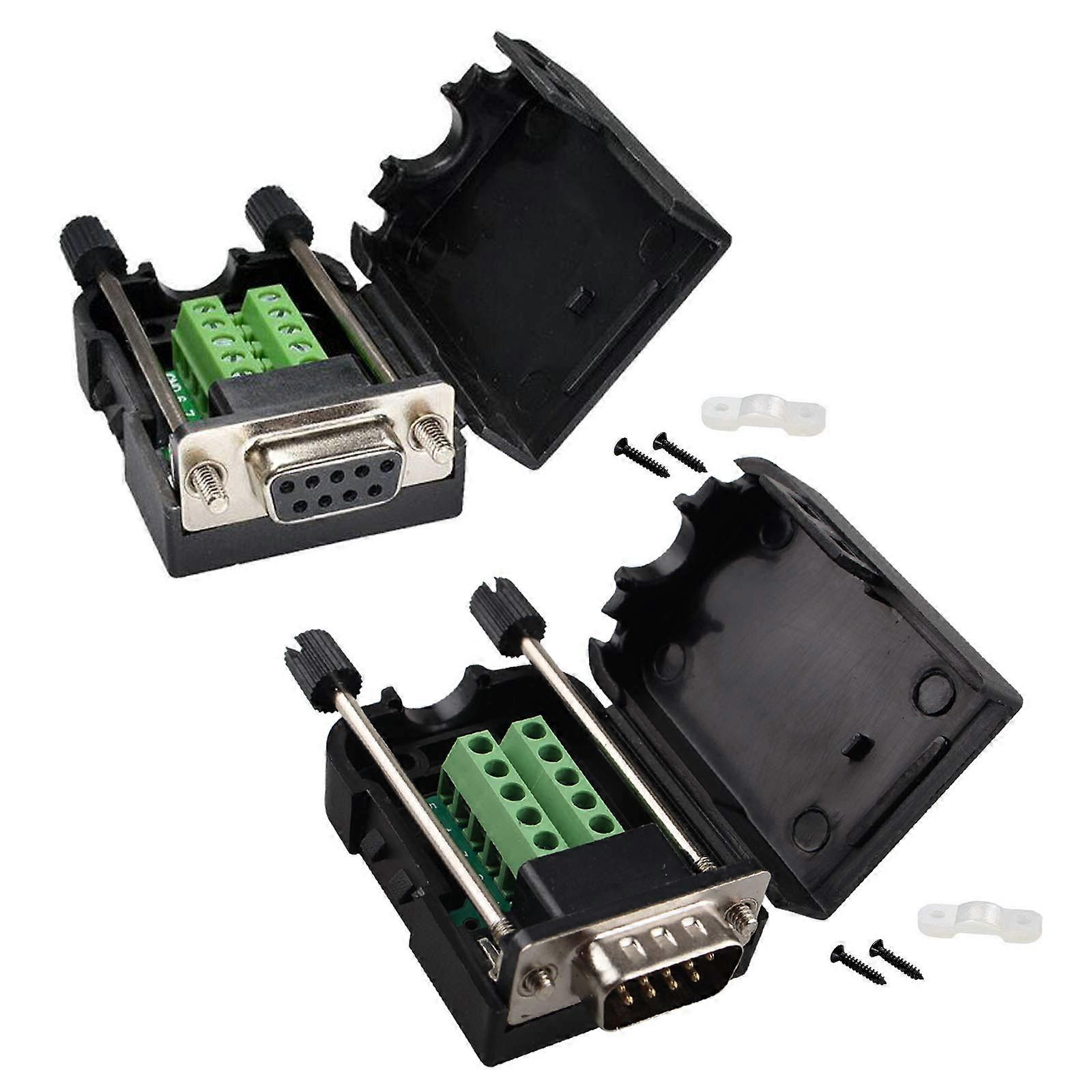 DB9 RS232 D-SUB 9-Pin Serial Port Adapter Set with Male and Female Connectors, Solderless Breakout Board for Terminal Connections