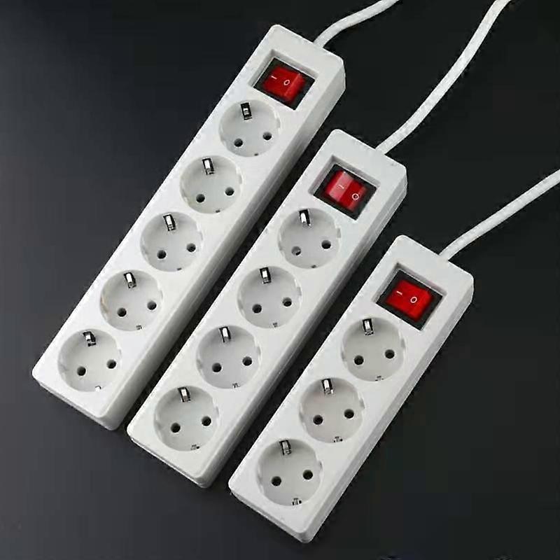 EU Home Standard German Type Power Strip 3/Sockets in a Row Flat Adapter Light Switch with Surge Protection Extension Cable