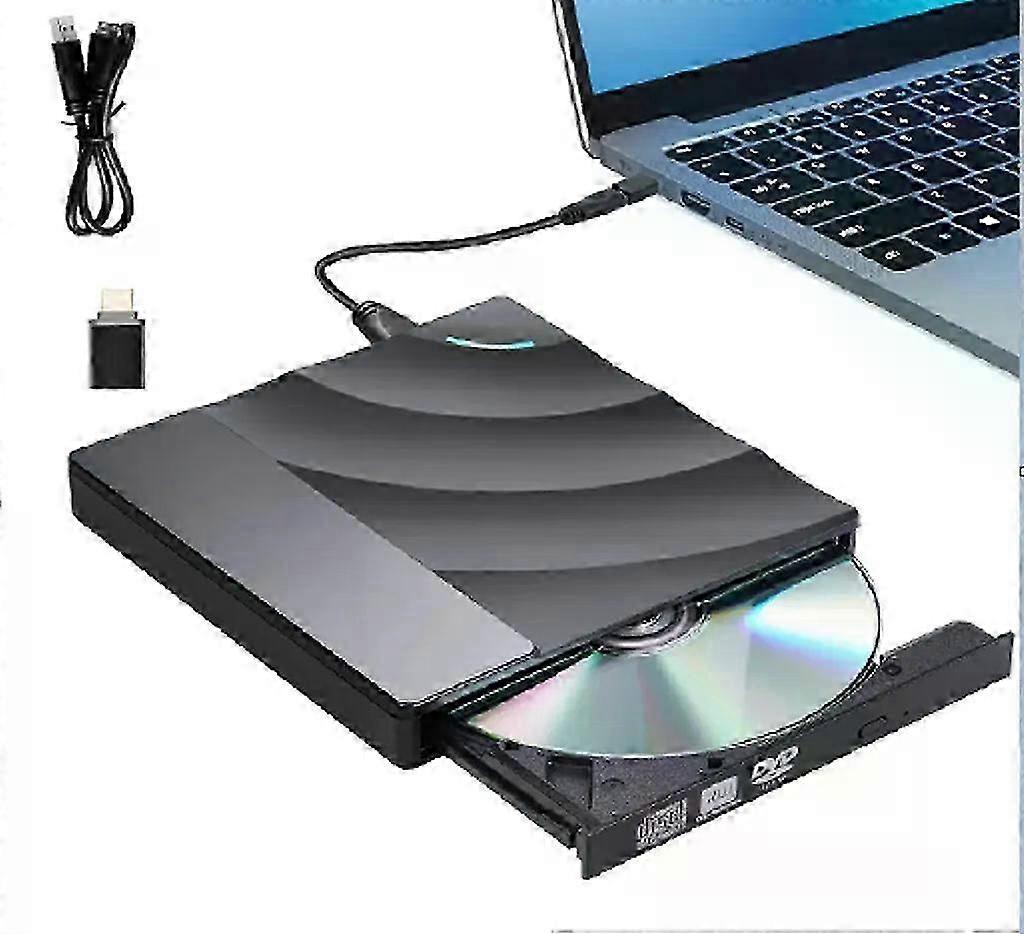 USB 3.0 External CD/DVD Drive with Type-C  Portable Burner & Player for Mac, PC, Windows 11/10/8/7, Plug & Play