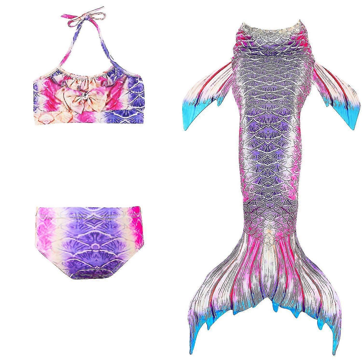 Kids' Mermaid Bikini Swimsuit Set, Three-piece, Comfortable and Durable, Compatible with Most Fins