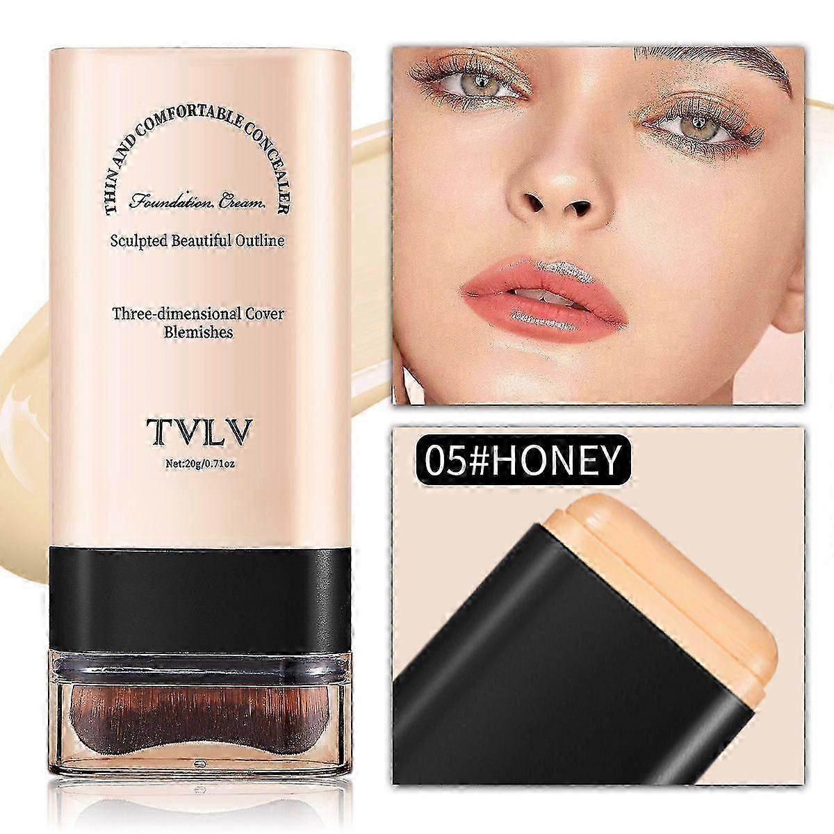 Multi-Use Full Coverage Foundation Stick Makeup, Concealer and Contour Stick with Built-In Brush, Long-Lasting Hydrating & Light, Smooth Creamy Finish