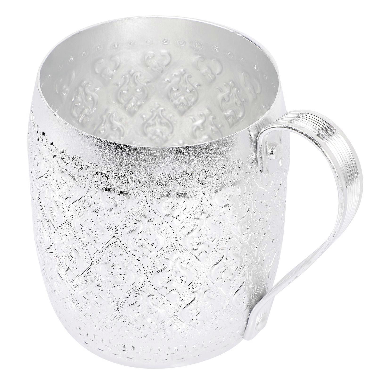 Portable Water Drinking Mug Metal Drinking Cup For Indoor Drinking Silver Color Ergonomic Handle 1Set