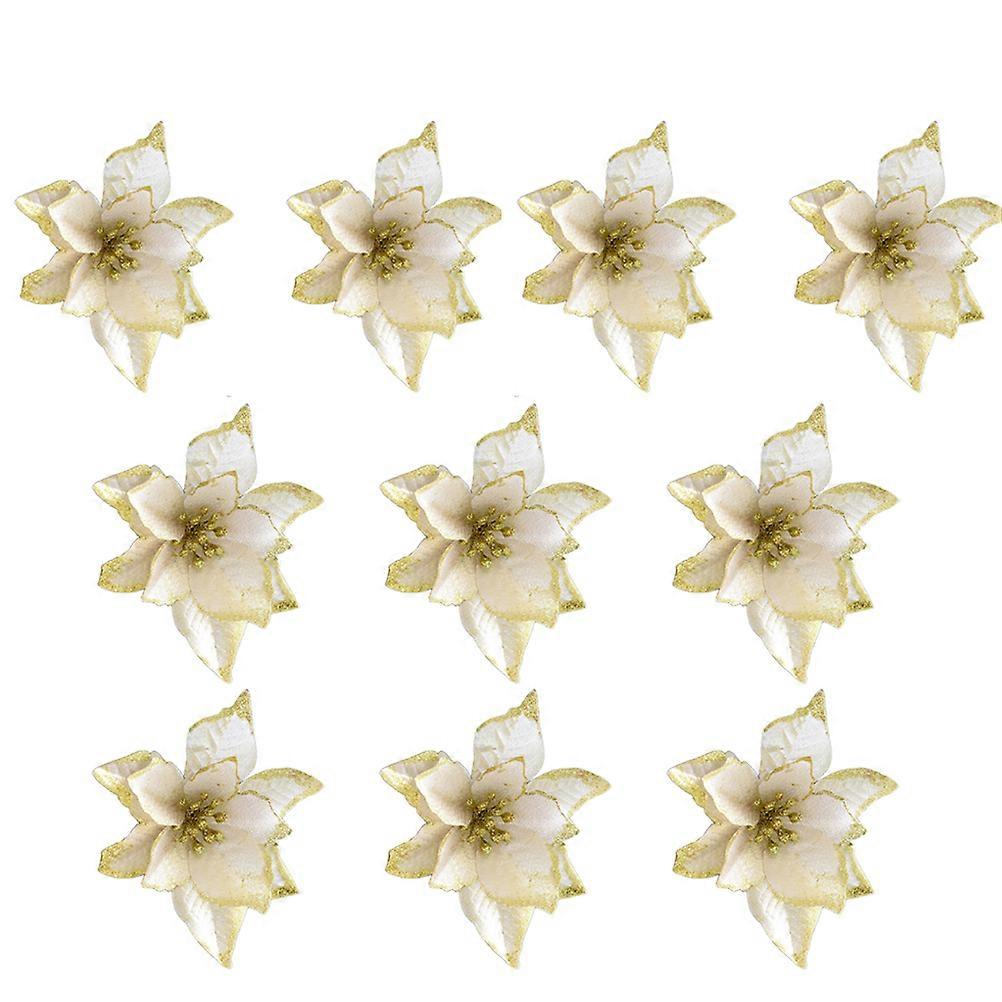 クリスマスデザインキラキラフラワーオーナメントホームデコレーション13cmゴールデンデコレーション10パック