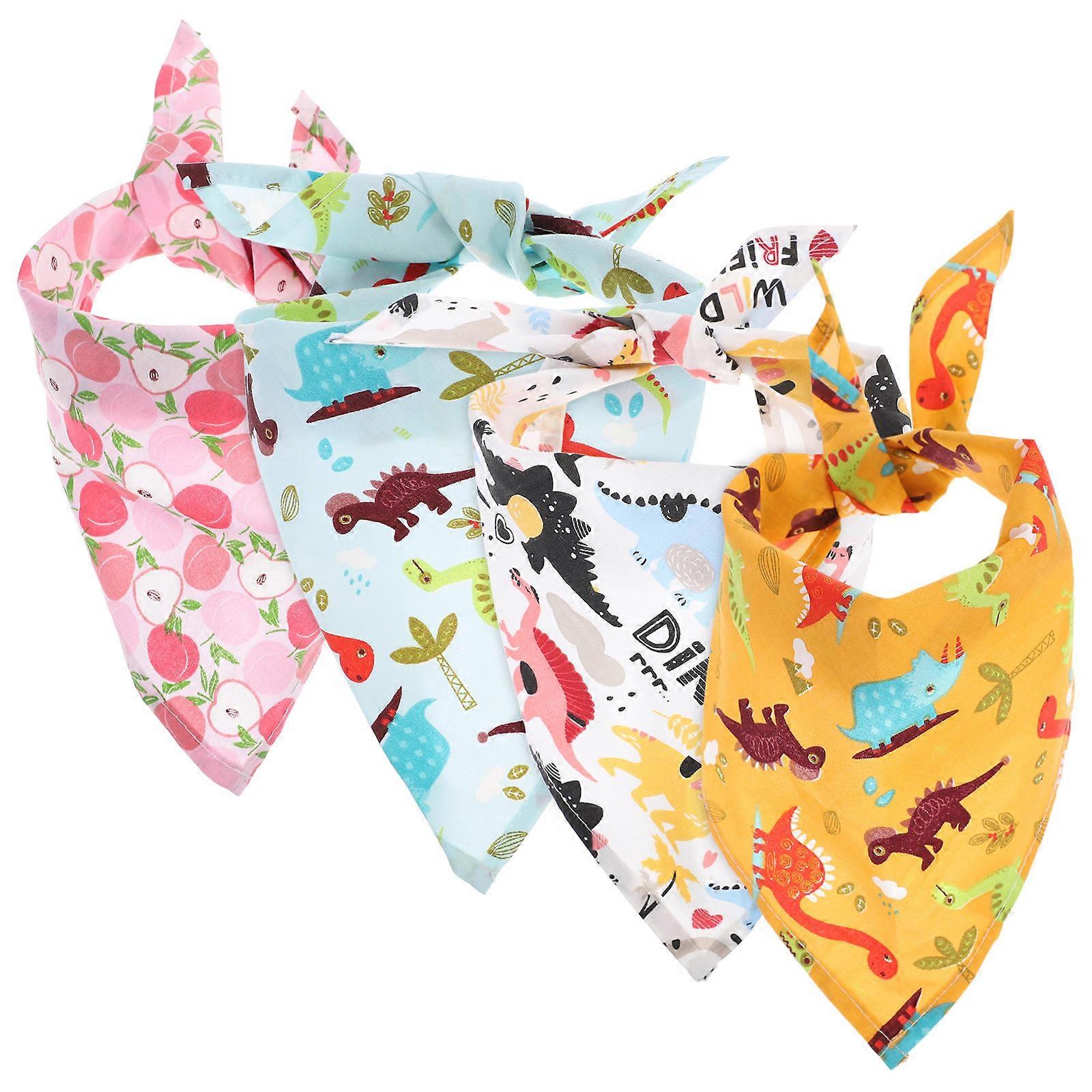 4pcs Lightweight Pet Bandanas Peach Dinosaurs Print Triangle Scarves for Cats Dogs Summer Style Accessory Functional Decorative Saliva Wipes