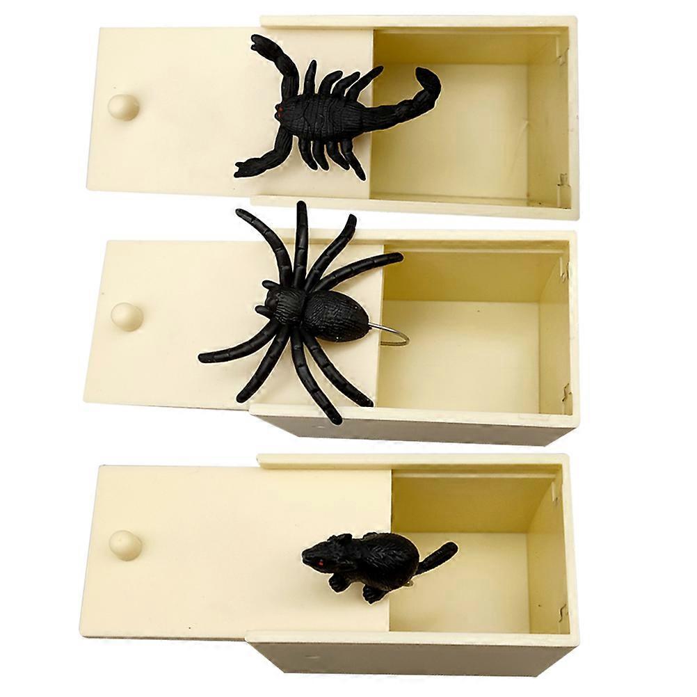 Halloween Set of 3 Scary Toys with Vivid Spider for Decoration Beige Plastic