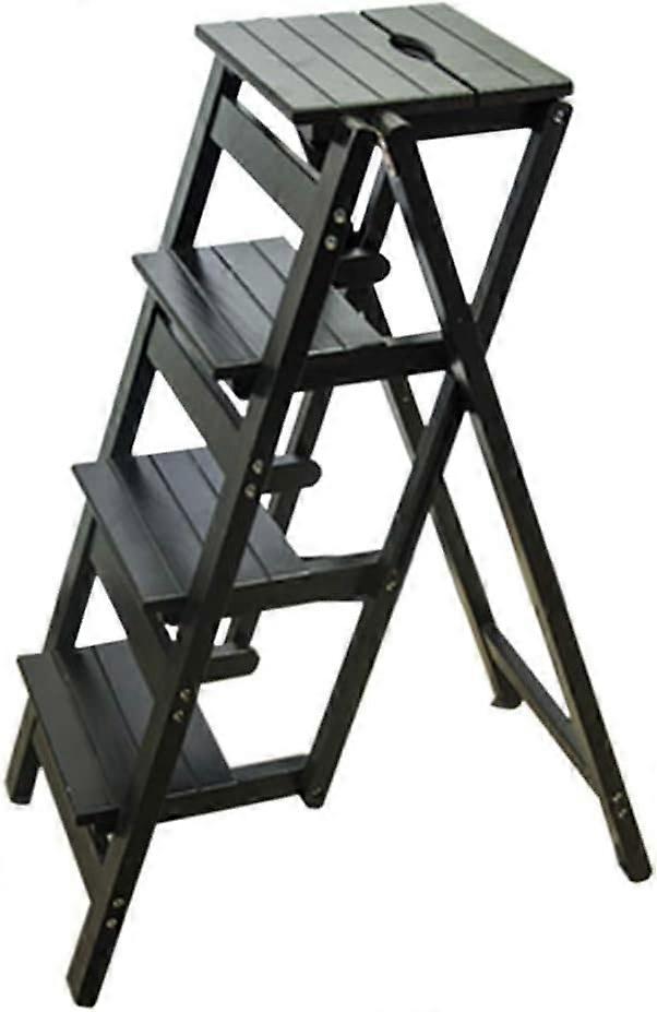 Foldable, portable indoor climbing stool with 4 steps, ladder, solid wood construction, foldable shelves, and flower stand. Ref: 7343
